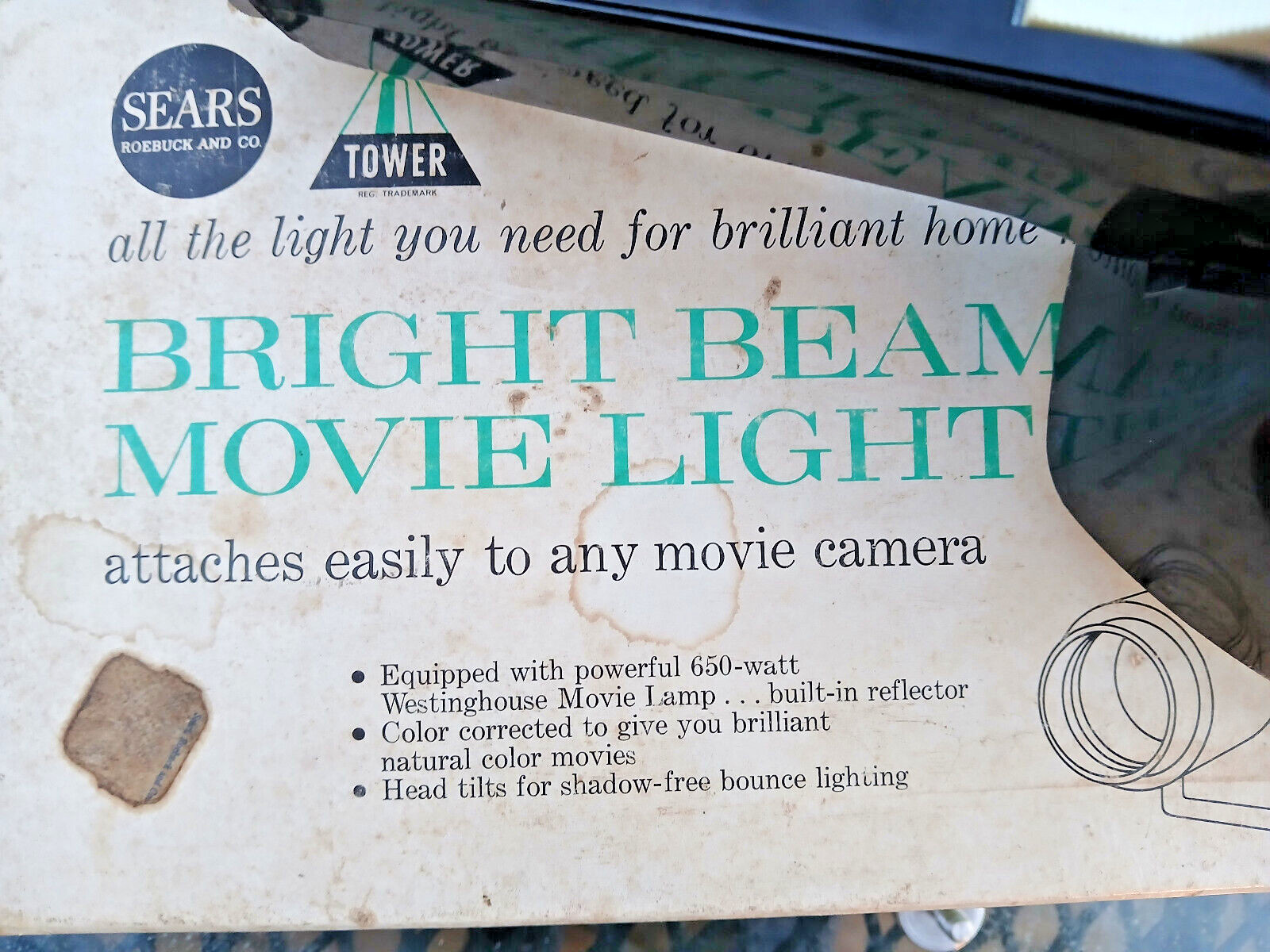 Vintage Sears Bright Beam Movie Light 650 Watt Tilt Head 8840 Works