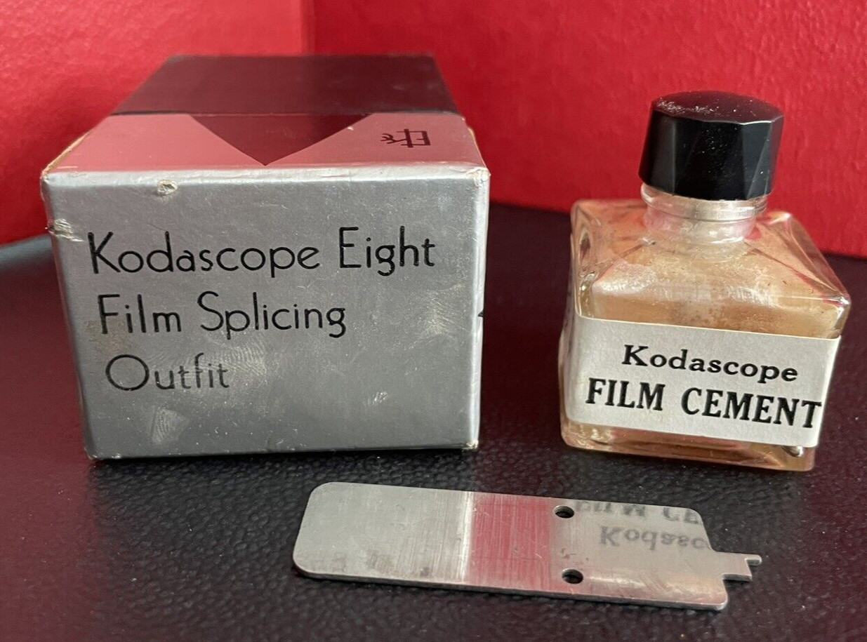 Vintage EASTMAN KODAK CO Kodascope Eight Film Splicing Outfit Box Cement Bottle