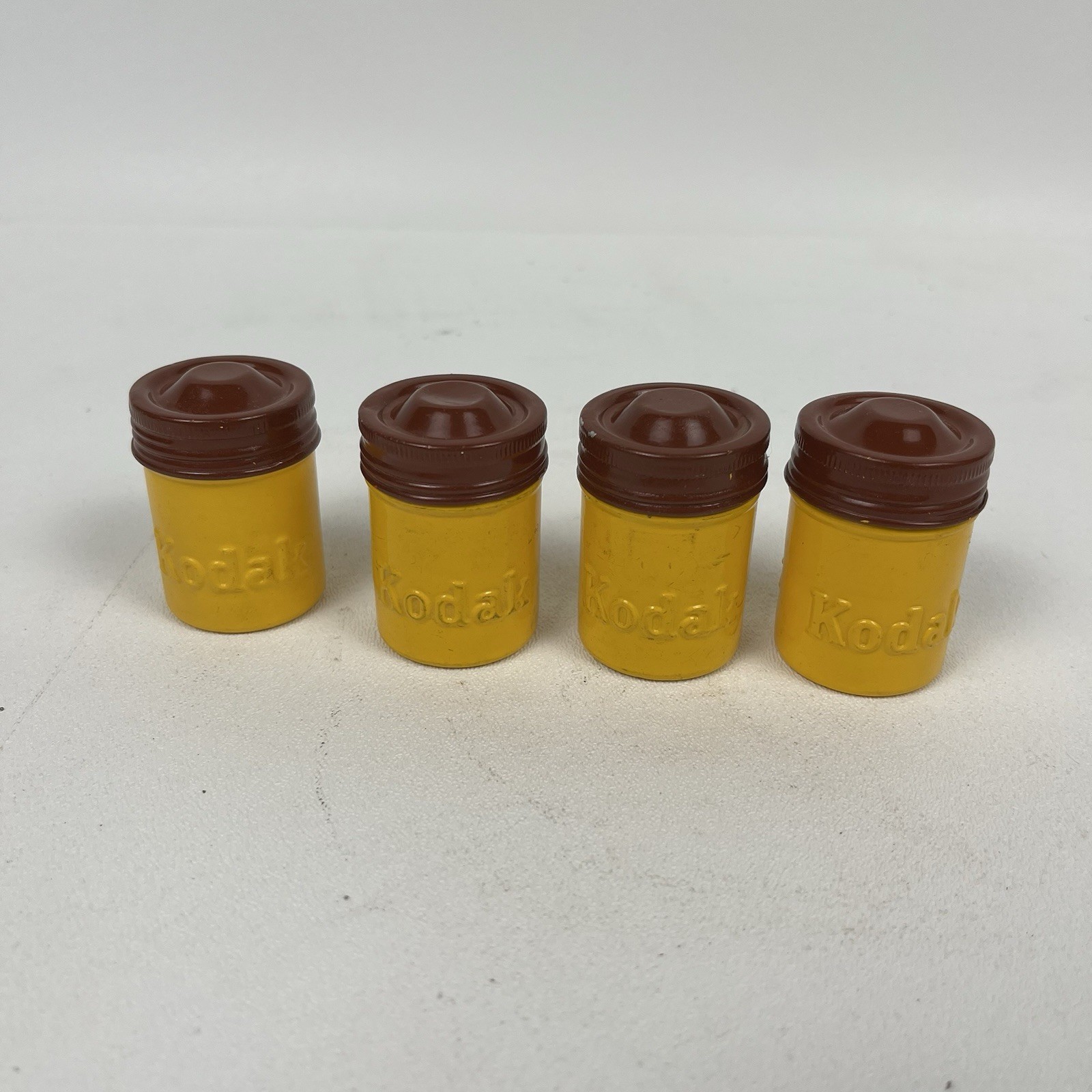 Lot Of 4 Vintage Kodak 35mm Aluminum Film Canister Screw Lid Yellow Brown