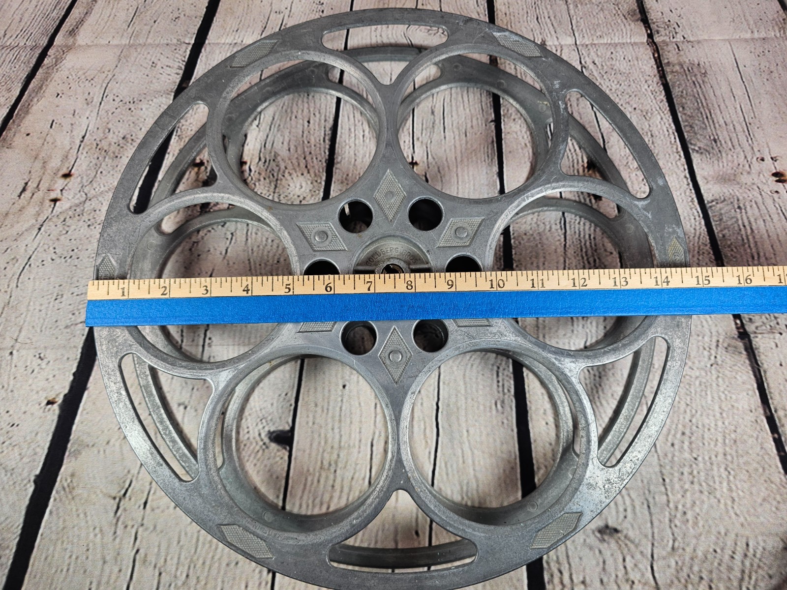 Vtg Goldberg Bros 15″ 35mm Cast Aluminum Movie Film 6 Hole Reel Denver 20 Min #1