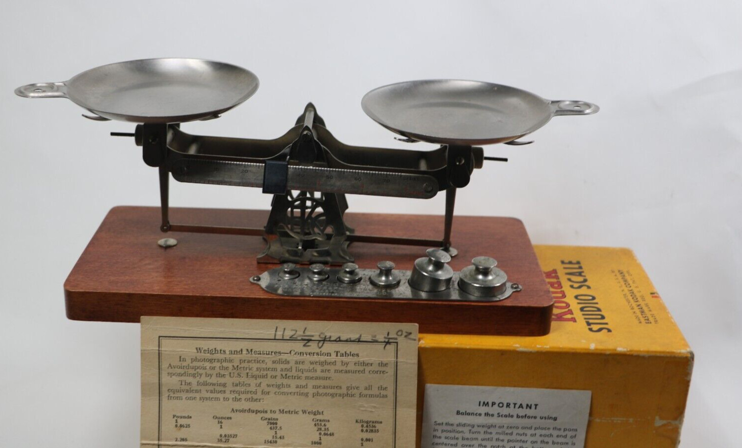 Vintage Kodak Studio Scale Art Deco Complete Weights, Box Chemical, Balance Beam