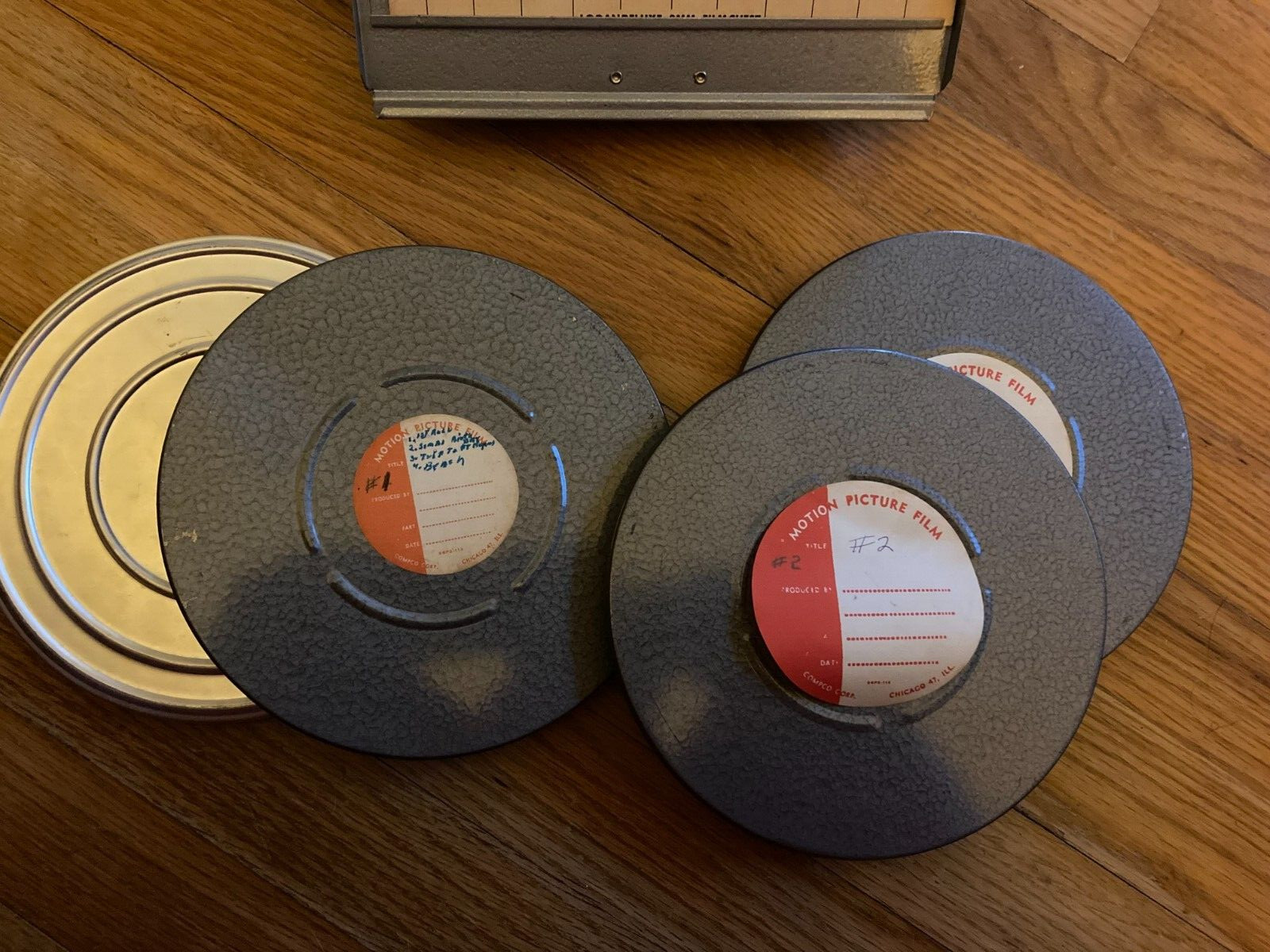 Vtg Metal Film Reel Cases + Metal Storage Case Chicago Corp. Compco