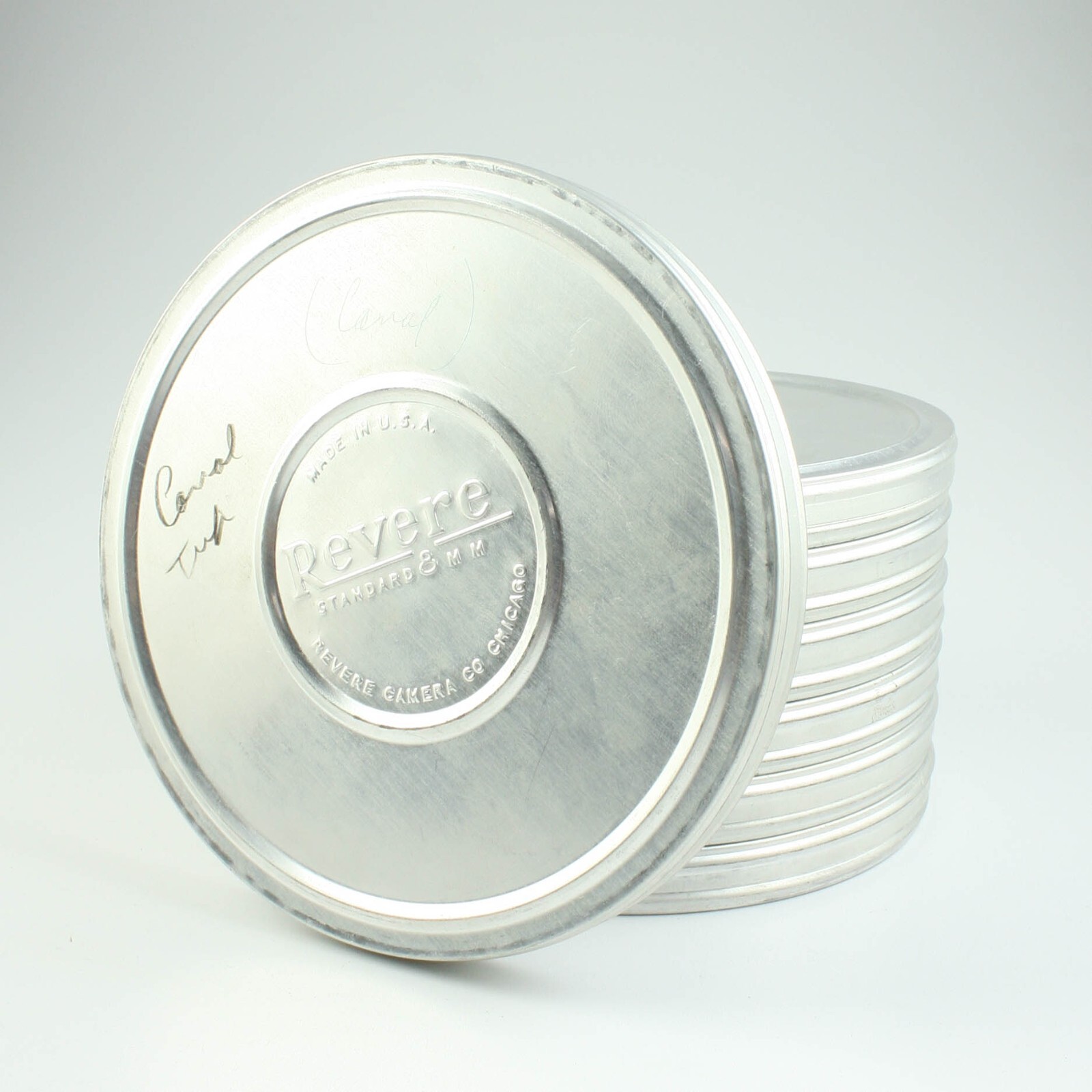 Revere – 8mm – No Reels/EMPTY – Vintage 6″ Aluminum Film Canisters – Lot of 7