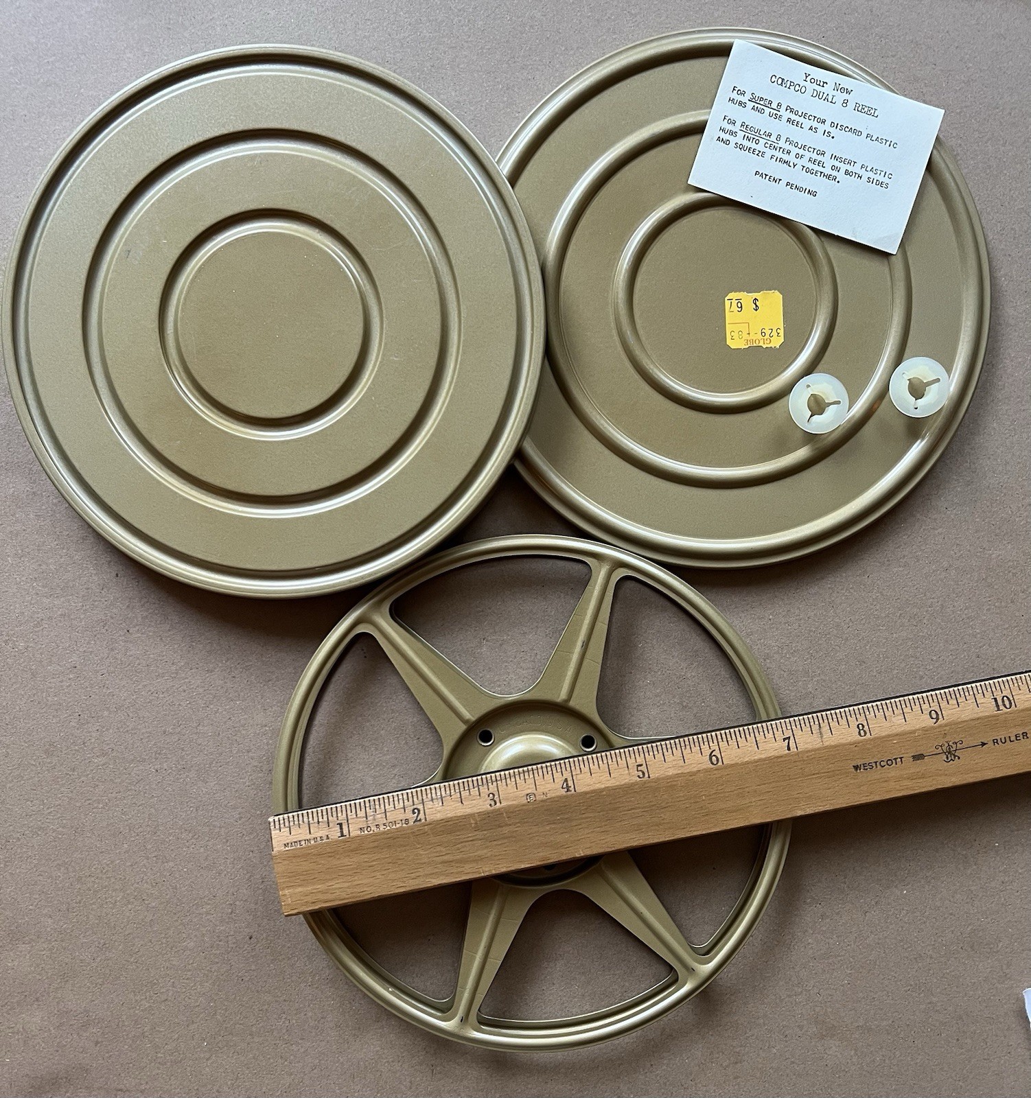 Vintage Compco Dual 8 Film Reel 7” with Insert & Hubs Super 8 / Regular 8