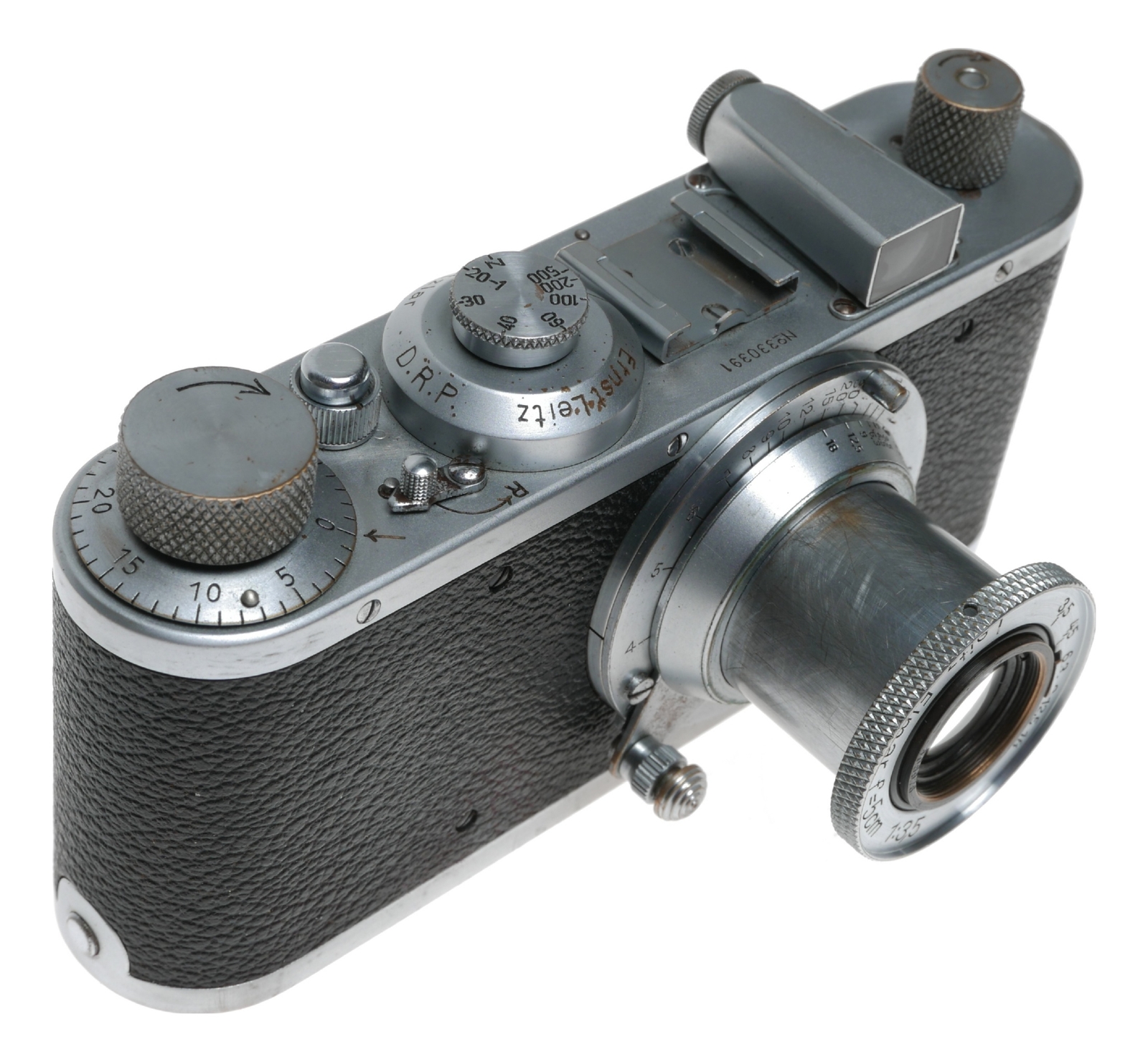 Leica Standard B chrome 5cm Elmar F3.5 case and lens cap