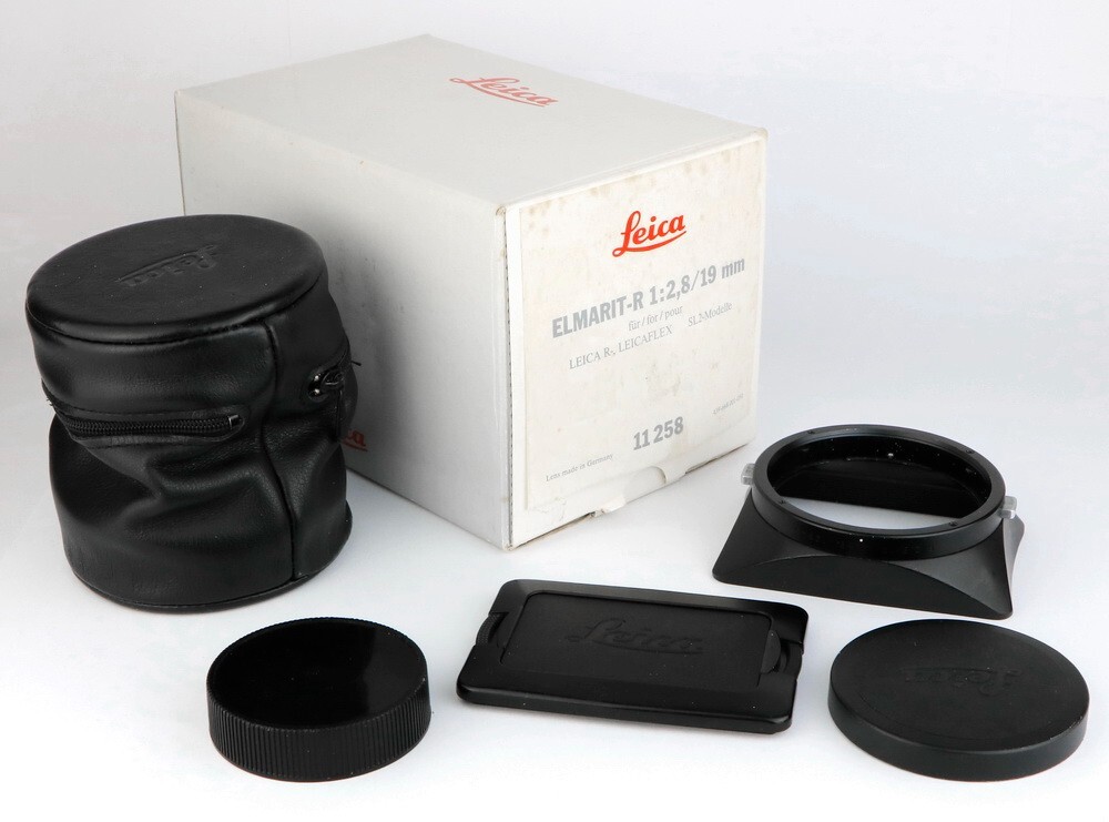 LEICA ELMARIT-R 19 19mm f/2.8 empty BOX plus CAPS CASE HOOD / GENUINE
