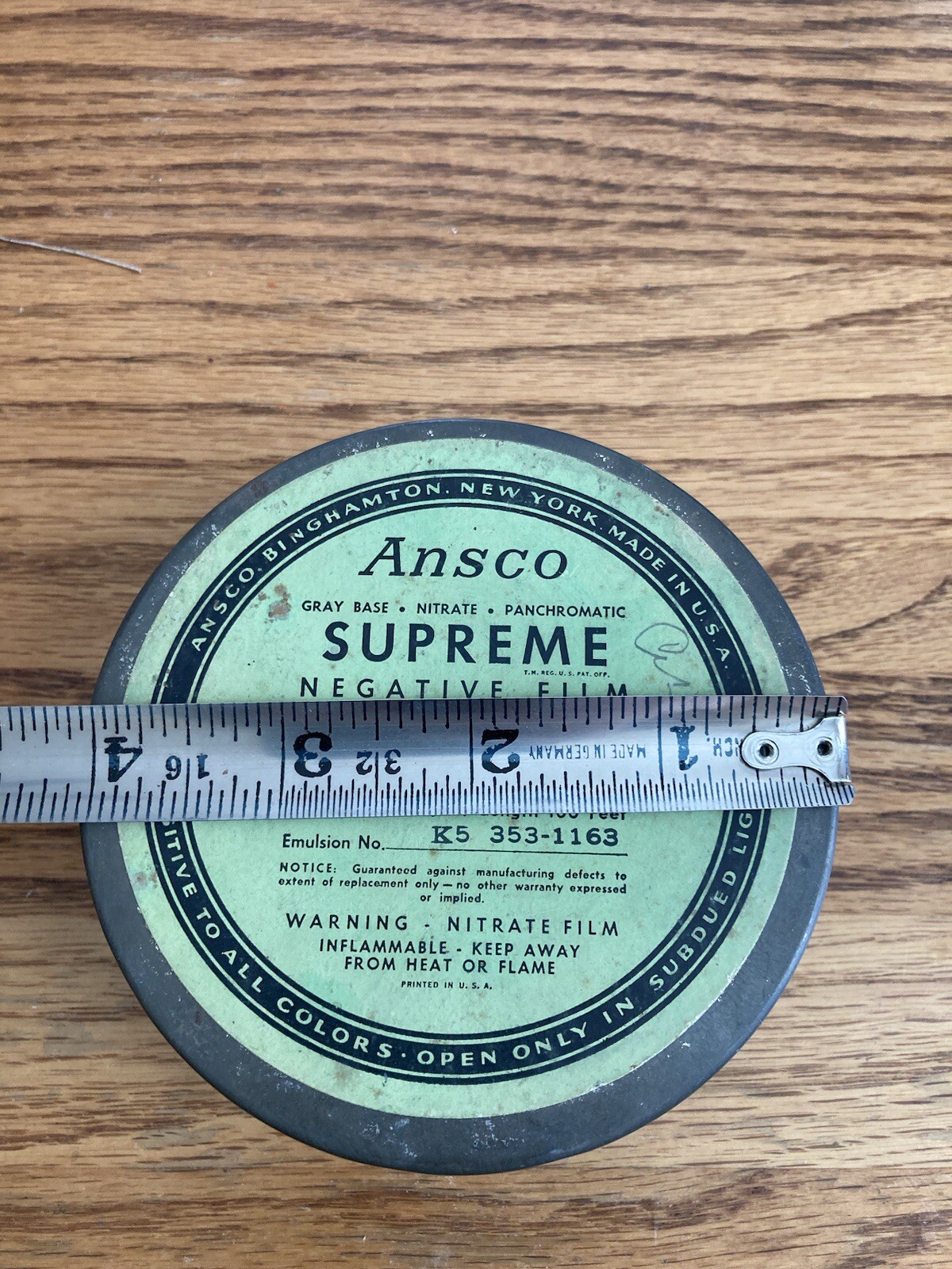Vintage Agfa Ansco 4″ Tin Negative Film Canister 35mm 100FT with Reel