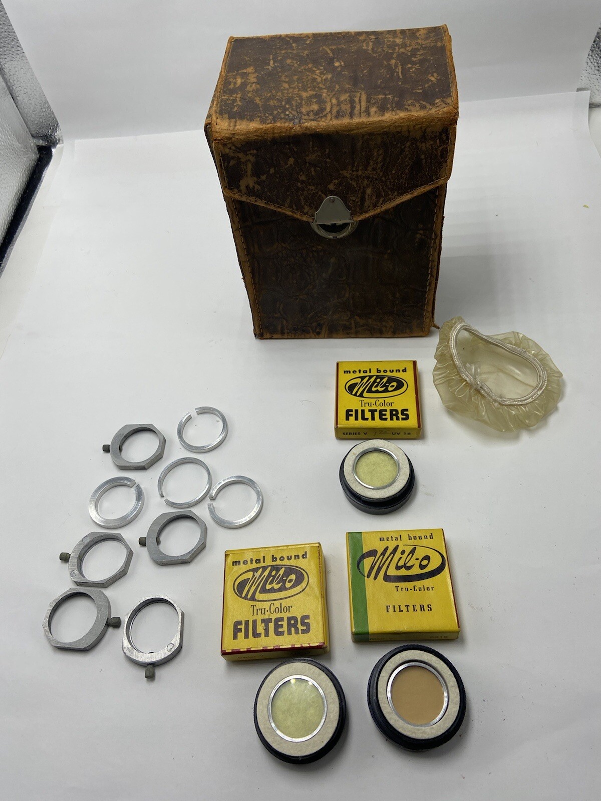 Lot Vintage Antique Camera Accessories Milo Filters Clamps Case No Camera