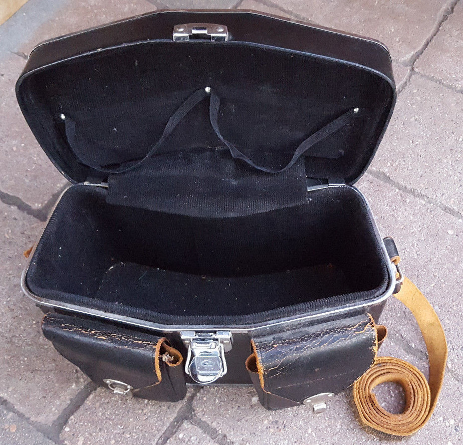 Vtg Camera Case-Black Genuine Top Grain Cowhide Leather-Handcrafted in Japan-Old