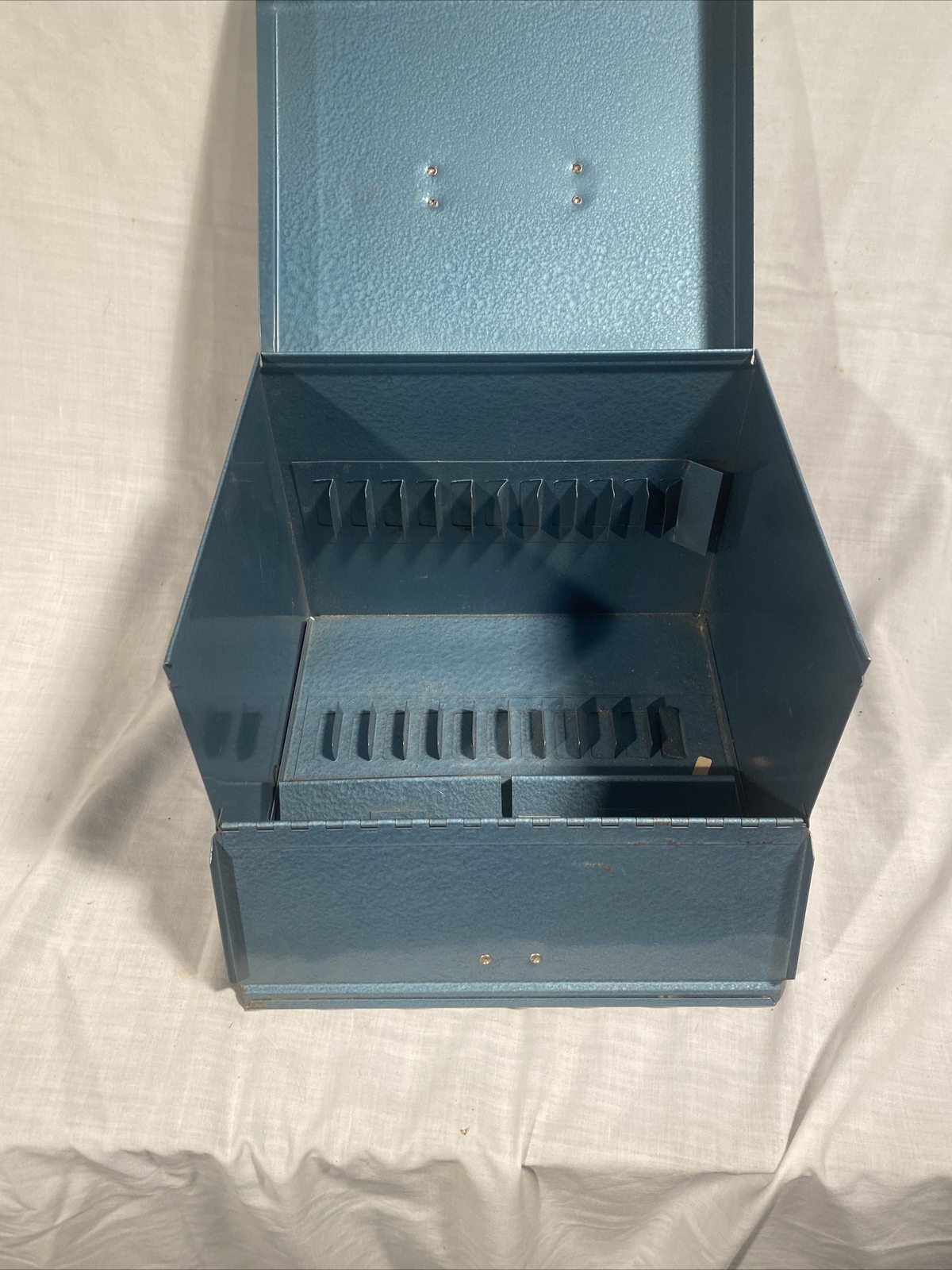VINTAGE Metal Reel Storage Film Case Box For Film Reel Canisters 12 Slots Blue