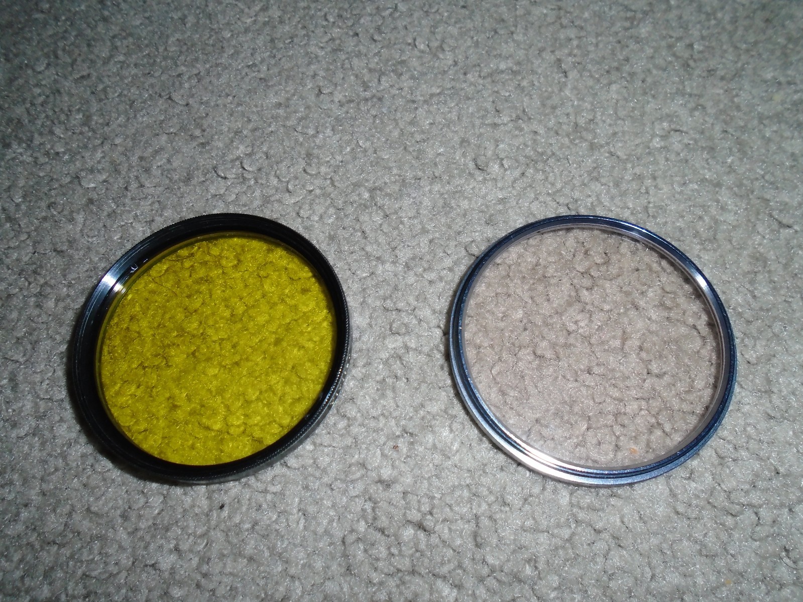 6 VINTAGE CAMERA LENS 52MM FILTERS & ONE LENS STEP RING 52MM – 55MM, EXC. COND.