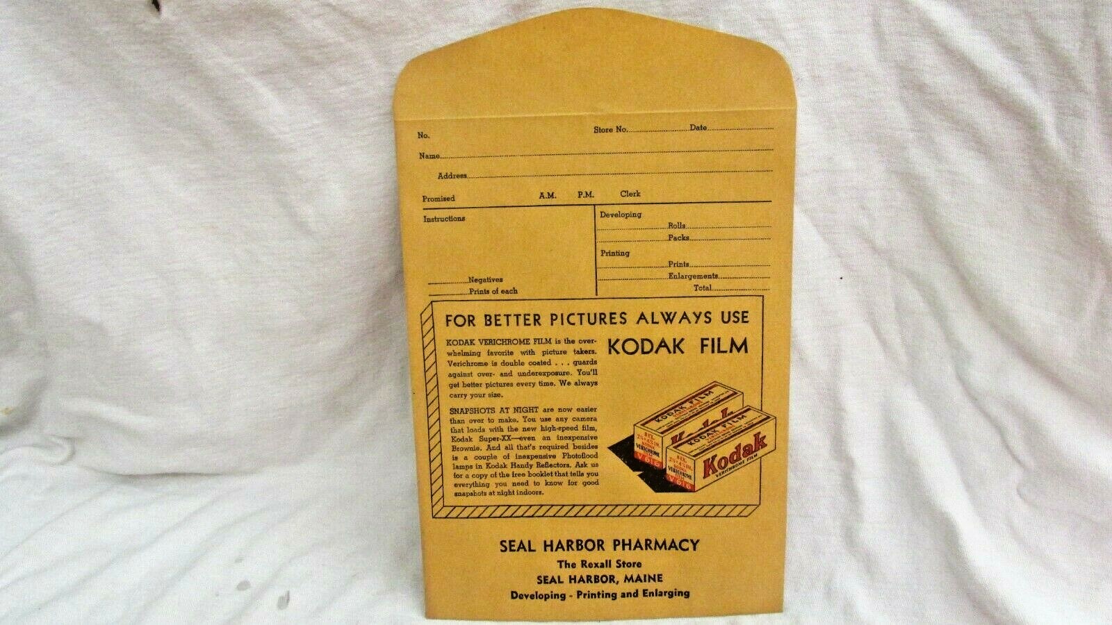 VINTAGE 1940s EARLY 1950s KODAK FILM PROCESSING ENVELOPE