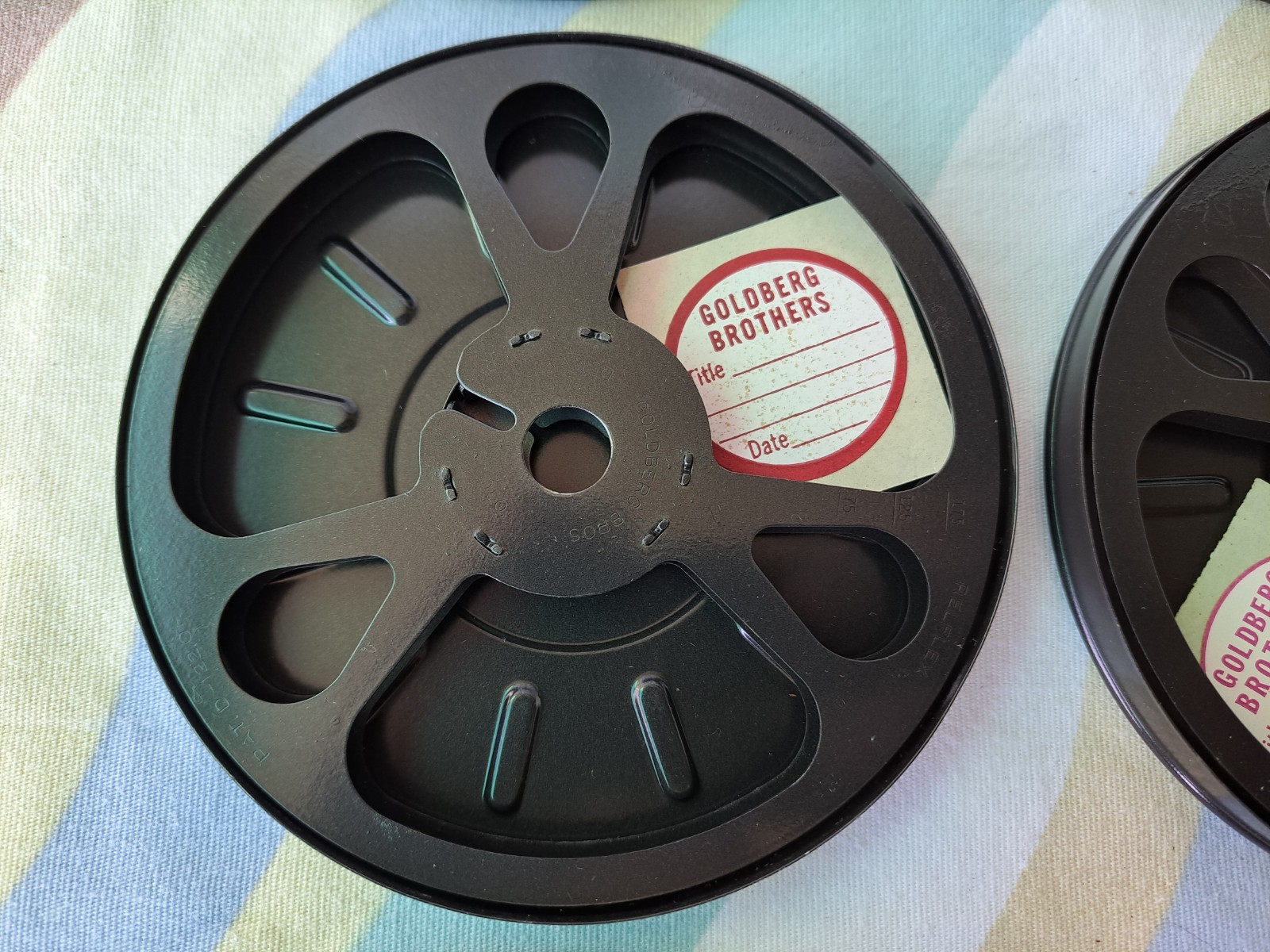 Vintage GOLDBERG BROTHERS 200′ 8mm Film Storage Cans 6 With Box & Stickers BIN30