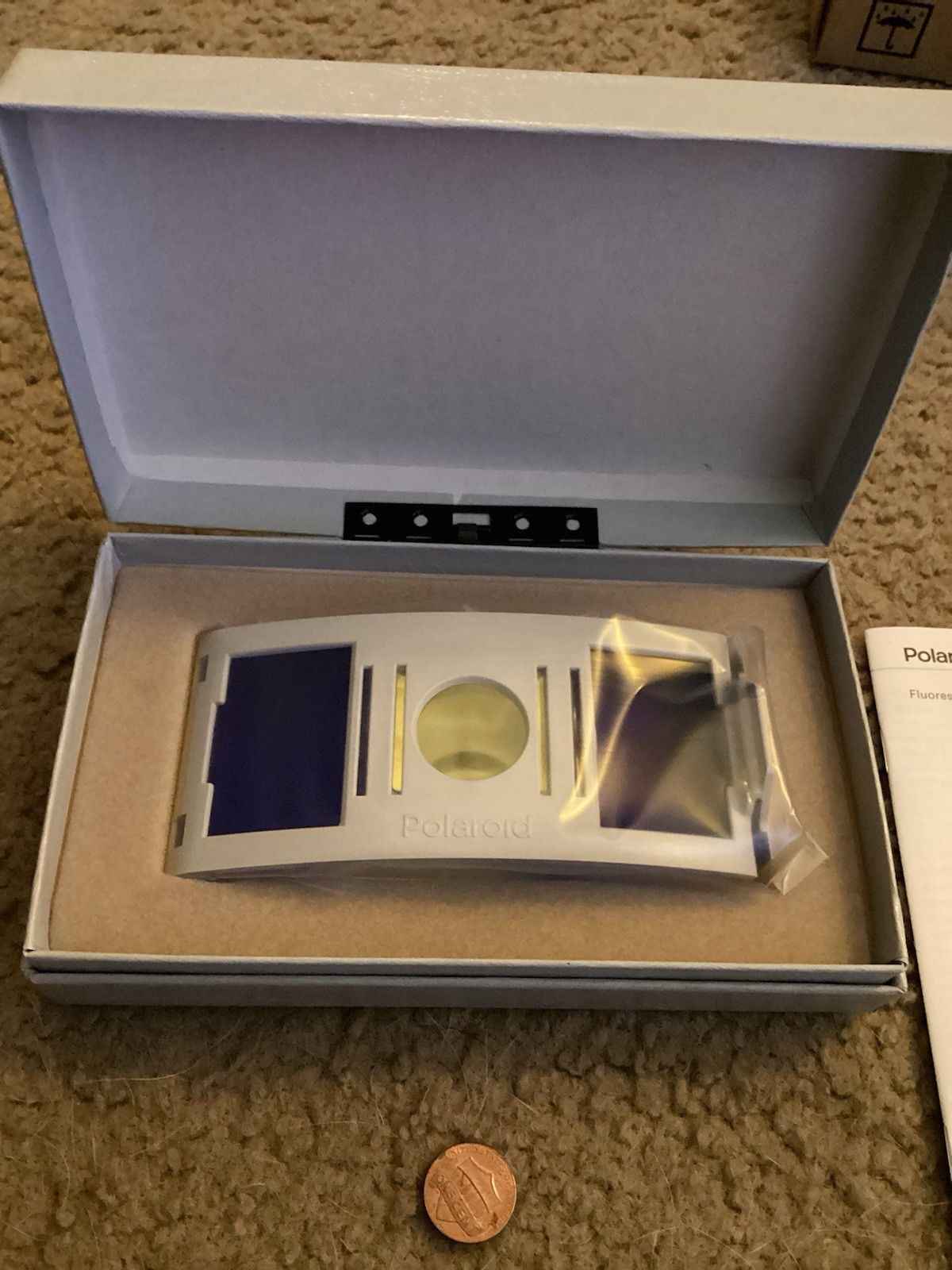 Vtg POLAROID FLUORESCEIN FILTER ATTACHMENT FOR MACRO 5 SLR CAMERA NOS +Booklet