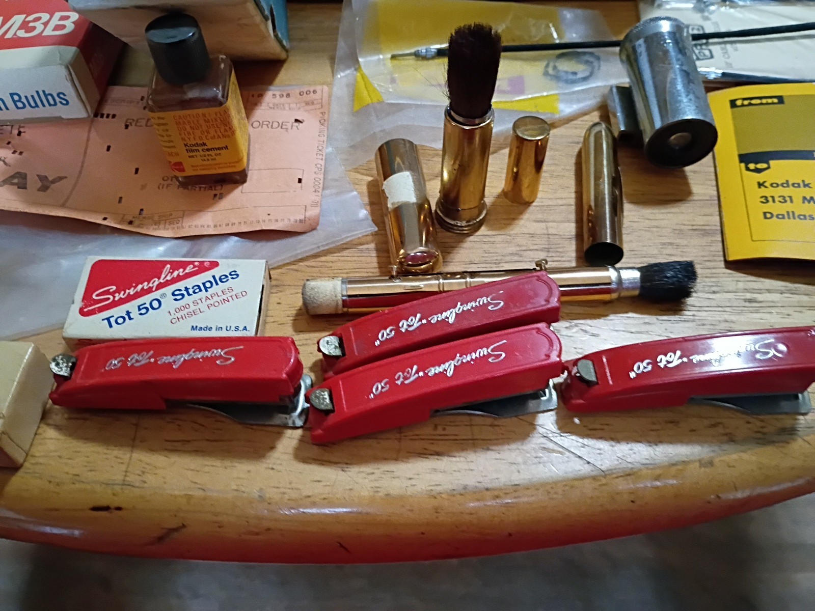 Misc camera parts flash bulbs vintage staplers and more
