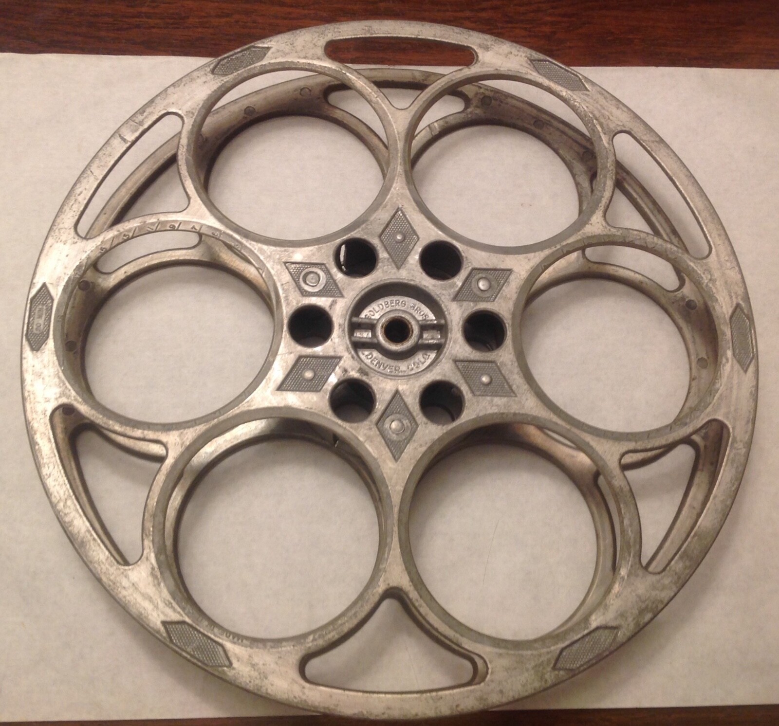Vintage Goldberg Brothers 35mm Movie Projector Film Reel. 6 Hole. Cast Aluminum