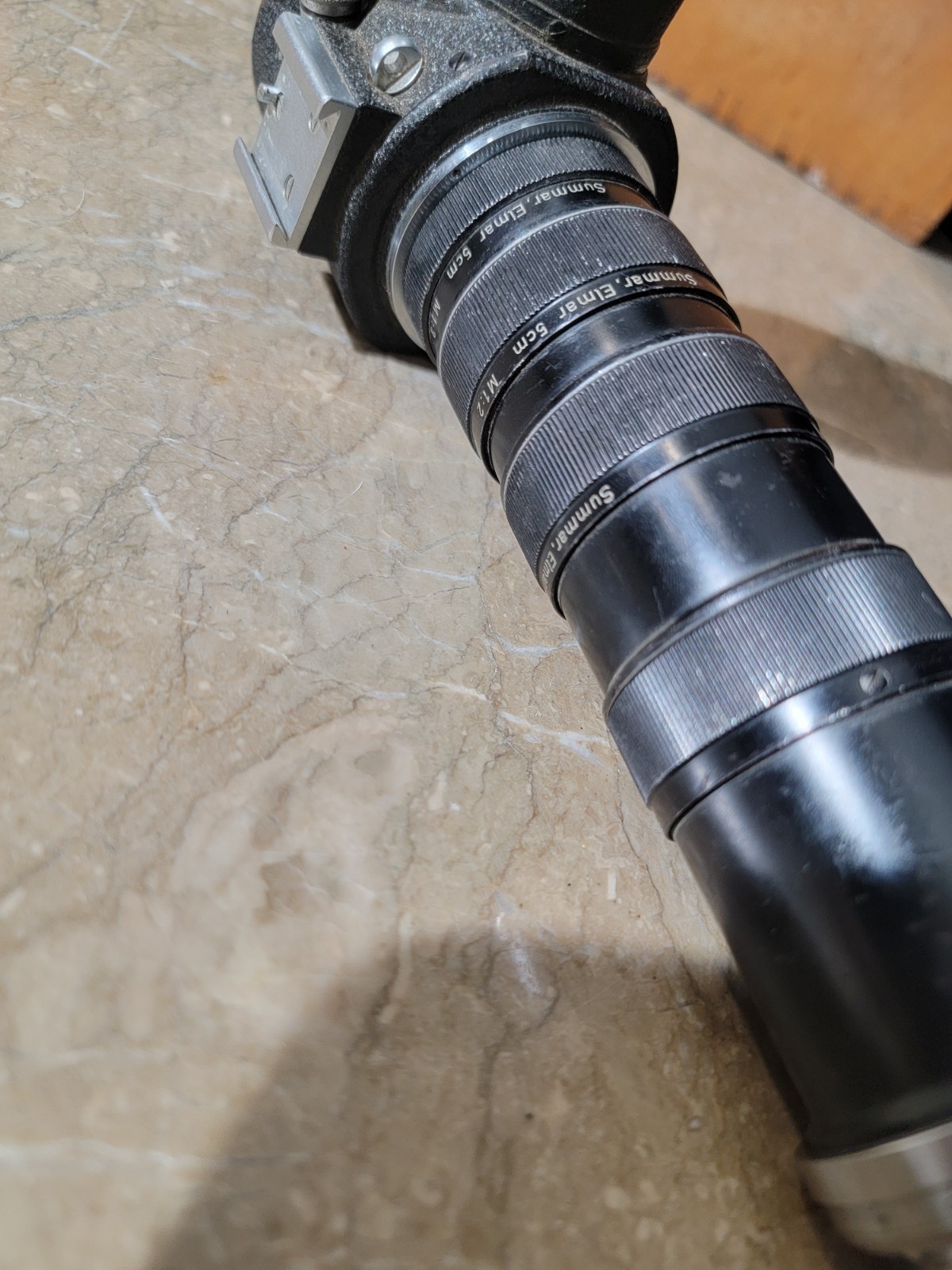 Leitz Wetzlar Microscope Camera Adapter w/ Summar Elmar 5cm Macro Lenses