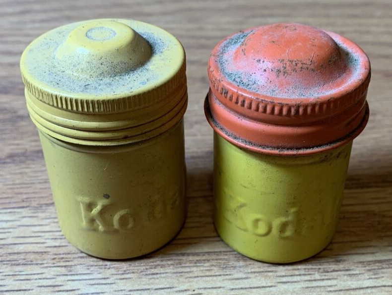 VINTAGE KODAK ANTIQUE METAL TIN FILM CANISTER HOLDER WITH LID Lot Of 2