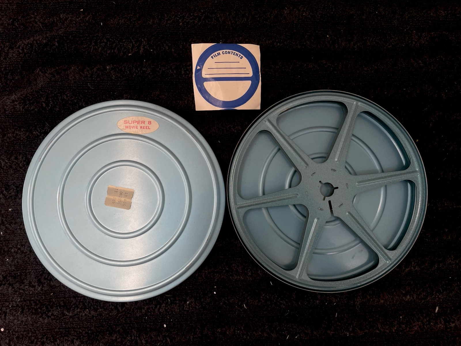 Compco Corp 8mm 5inch Film Reel in Metal Cannister Case Light Blue Vintage