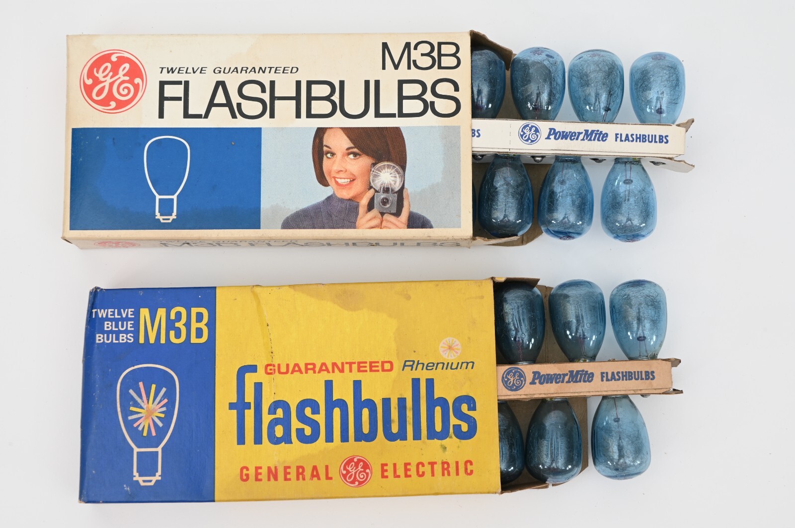 Two 12-pack Vintage GE Blue Dot Flashbulbs M3B with Original Packaging