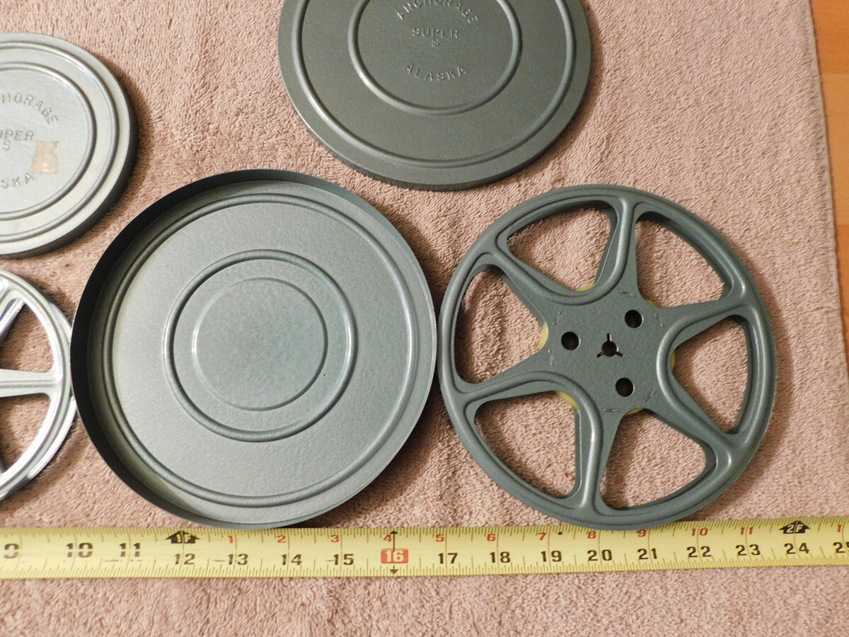 8mm Metal Film Reel Tin Can Canisters & Reels Anchorage Alaska “Super S” RARE