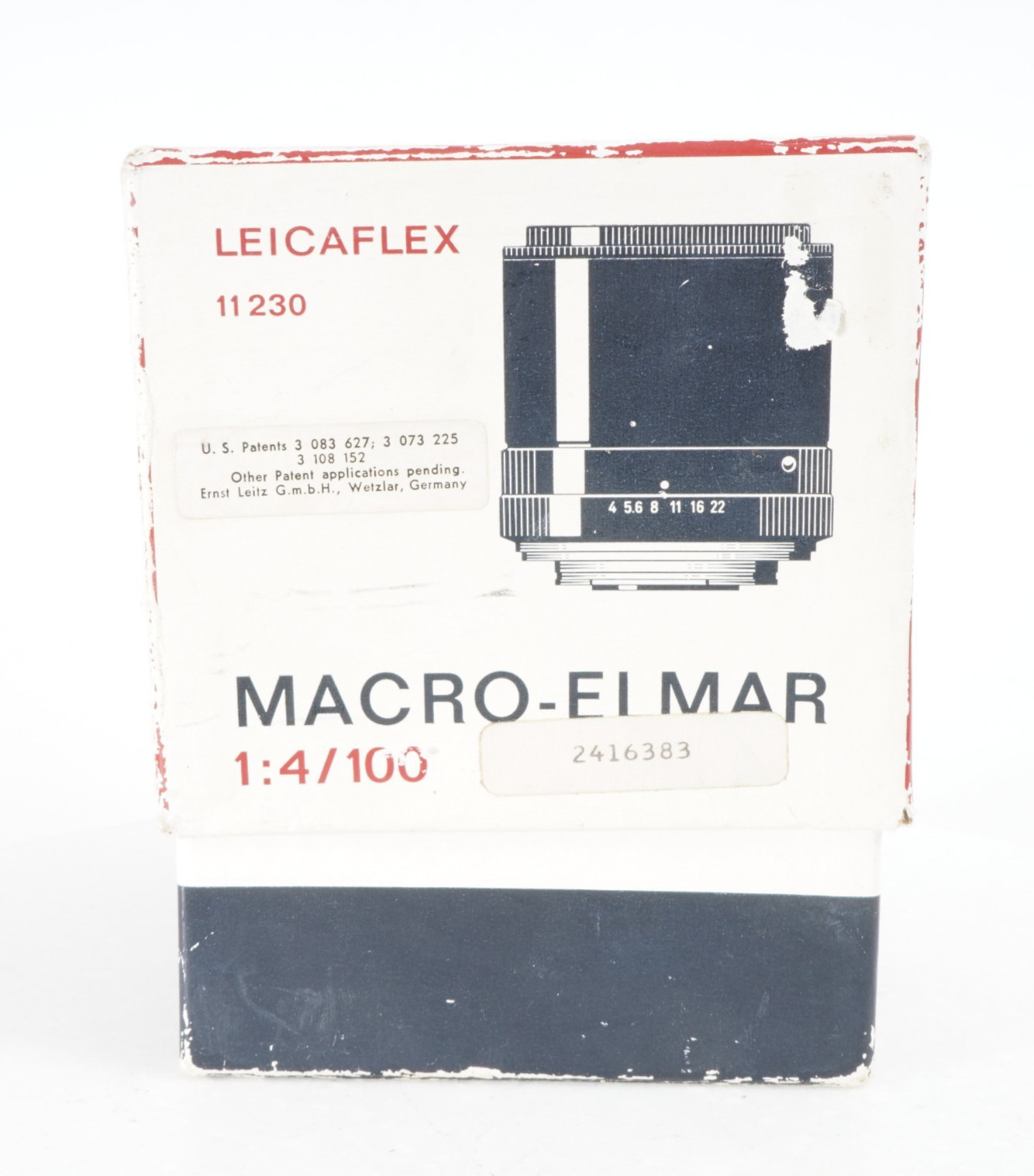 -GENUINE LEICA LEICAFLEX 11230 MACRO-ELMAR 100mm f/4 LENS BOX WITH LENS BUBBLE