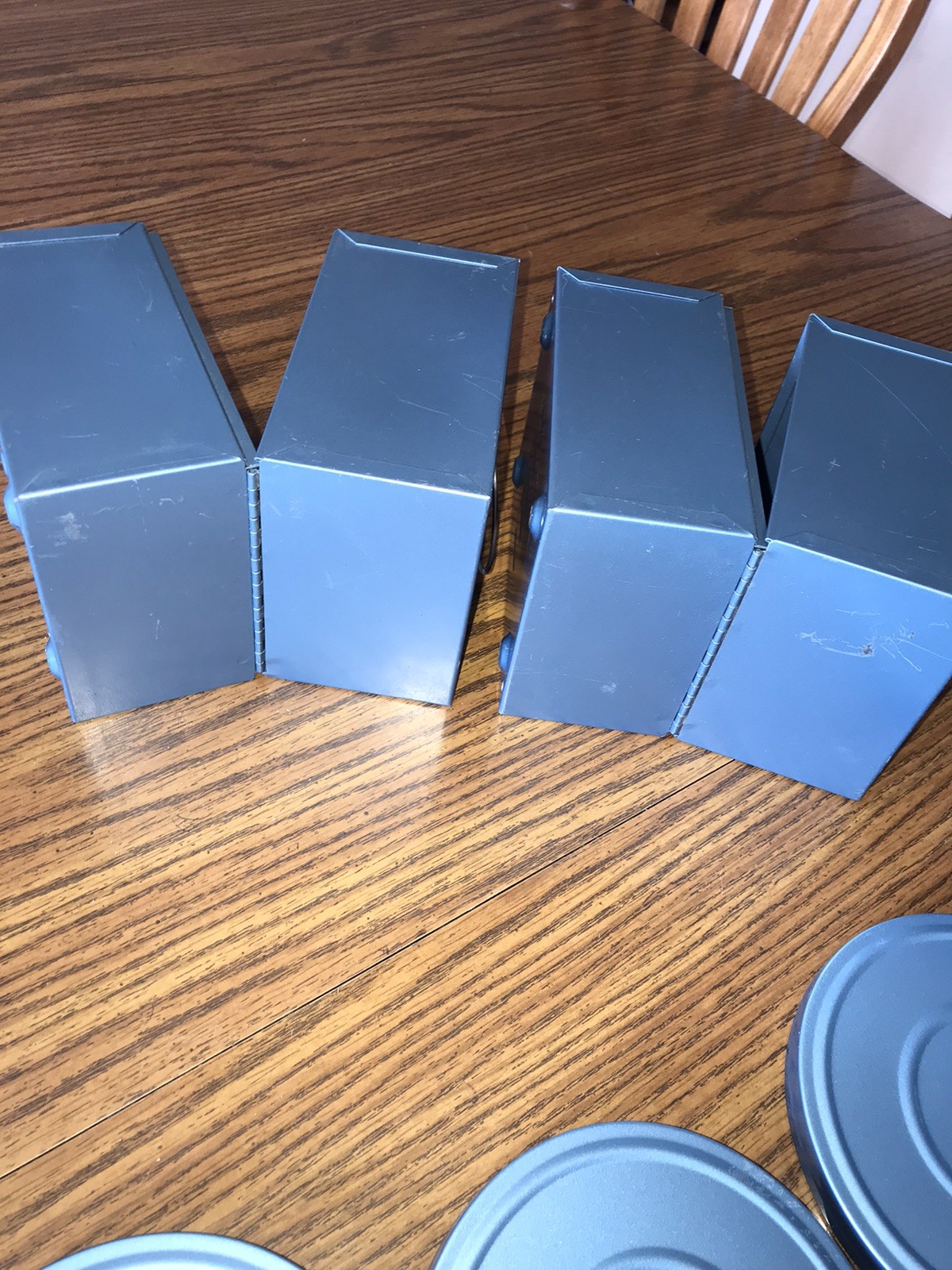 2 Vintage Compco Metal Film Case Storage Boxes With Six 8mm Film Reels Per Box