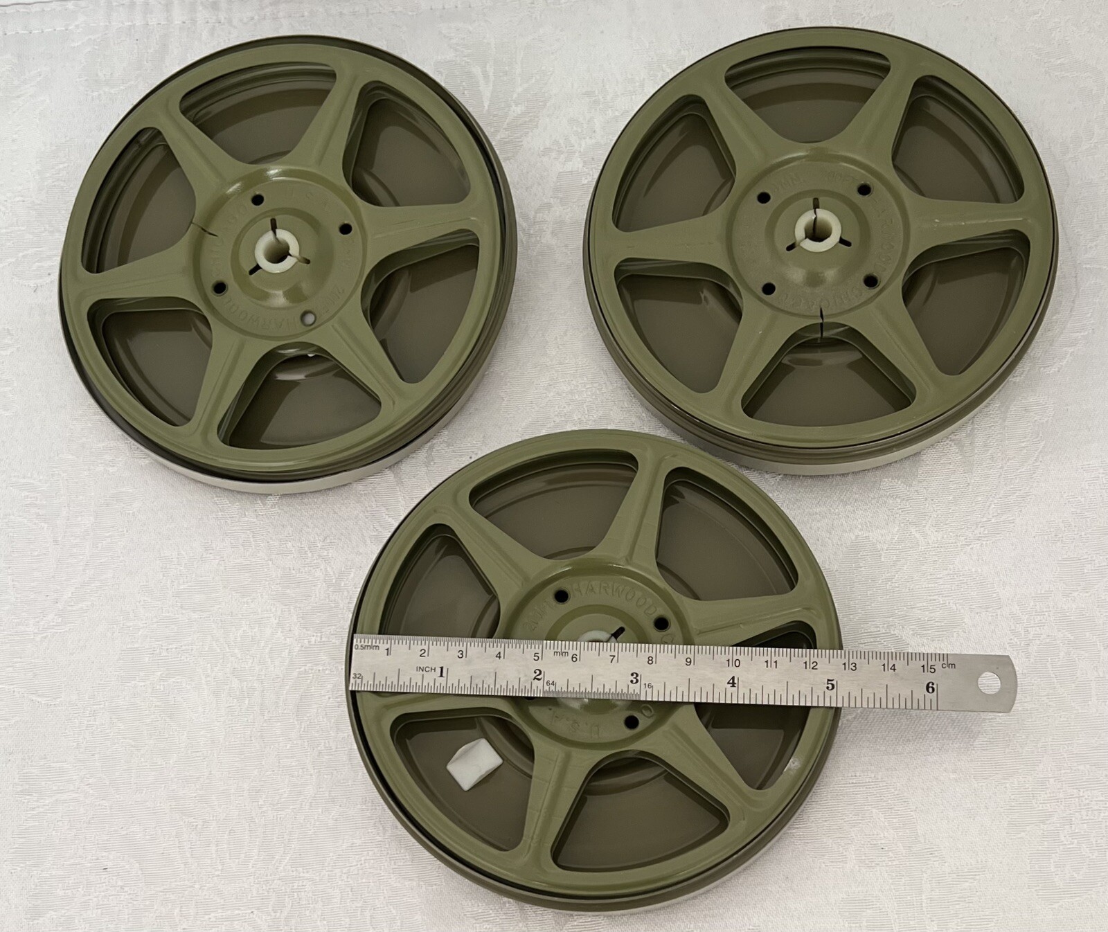 Vintage 1960s Lot of 3 Kmart Focal / Harwood 8mm 200’ Film Canisters & 5” Reels