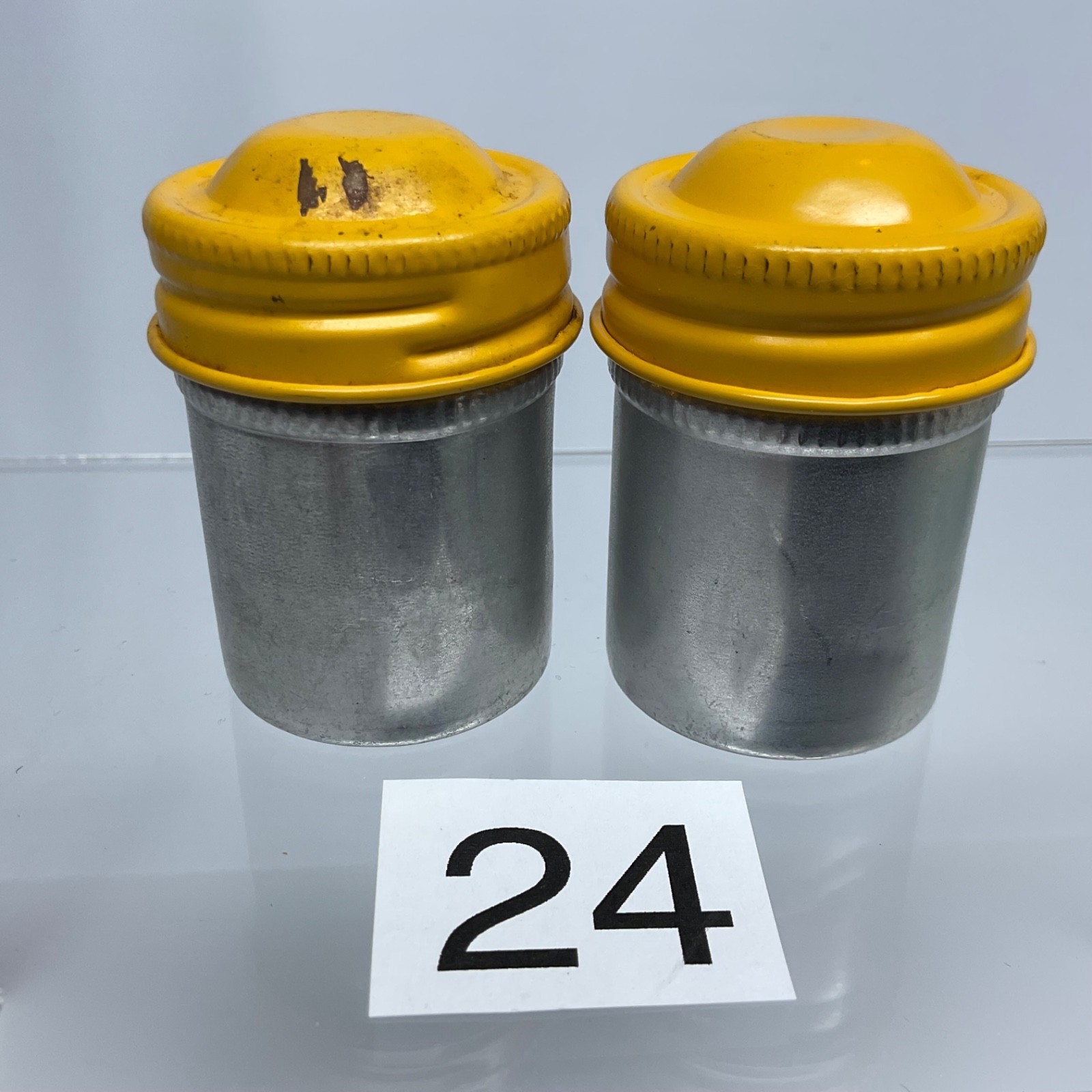 2 VTG Lot Kodak 35mm Film Roll Container Metal Tin Can Canister yellow