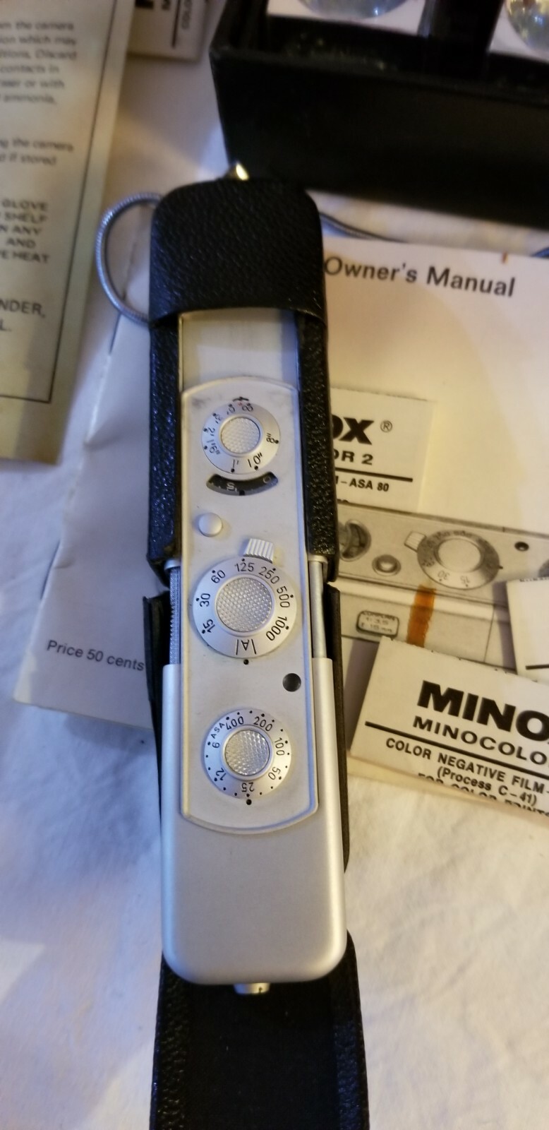 Minox C Boxed subminiature SPY Camera Set w/ C 4 Flash Unit Leather cases