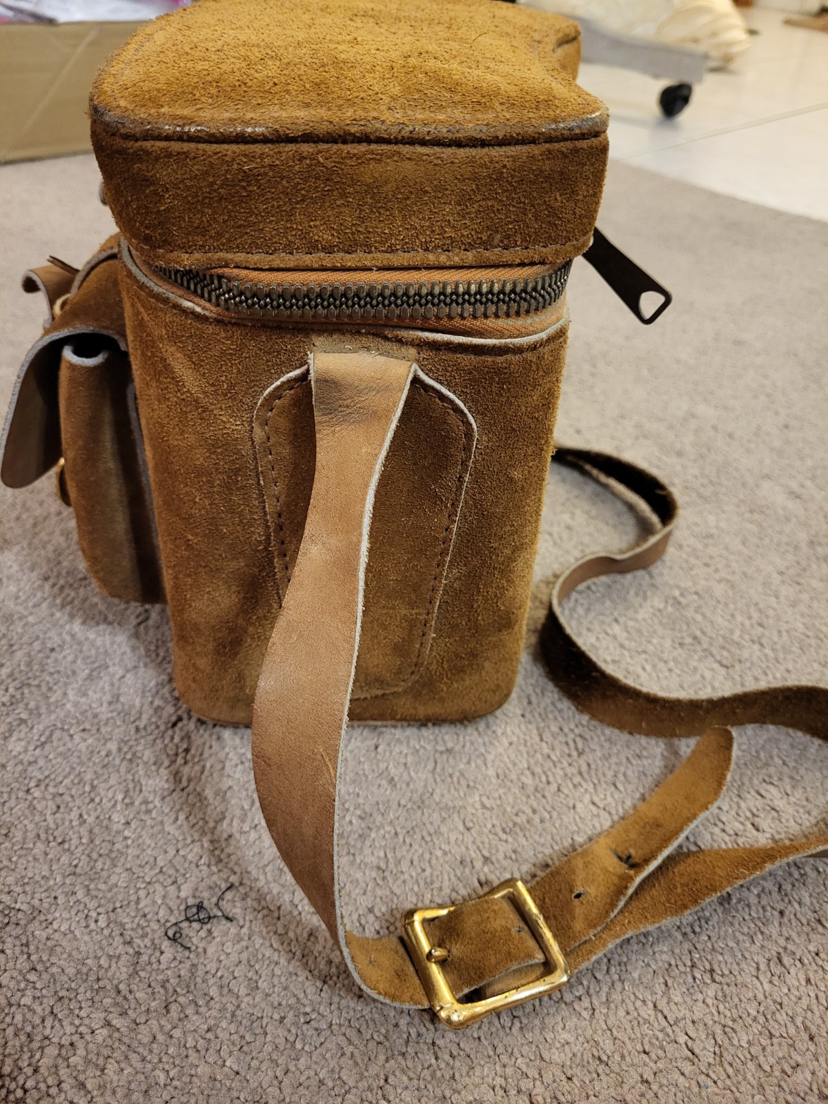 Coast Camera Bag Top Grain Genuine Cowhide Suede Made USA Zip Green Interior VTG