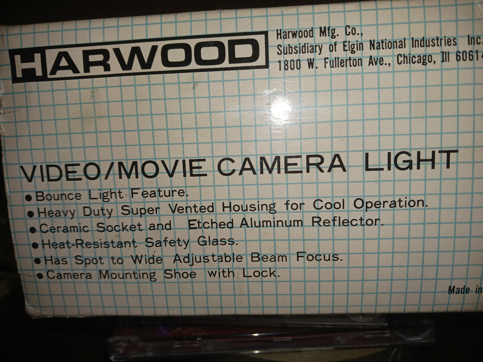 Harwood Video/Movie Camera Light PL-100 12V DC 100W **MINT***