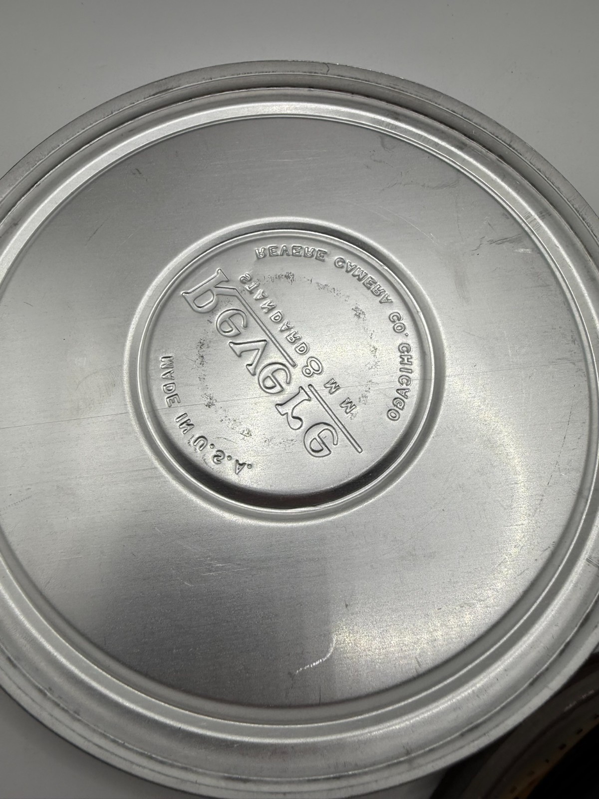 Vintage Revere Silver Metal Film Can Canister 6″ Diameter & Film Reel B