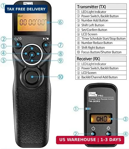 PIXEL Digital SLR Cameras Shutter Release Remote Control Timer for Nikon Z6 Z7 D