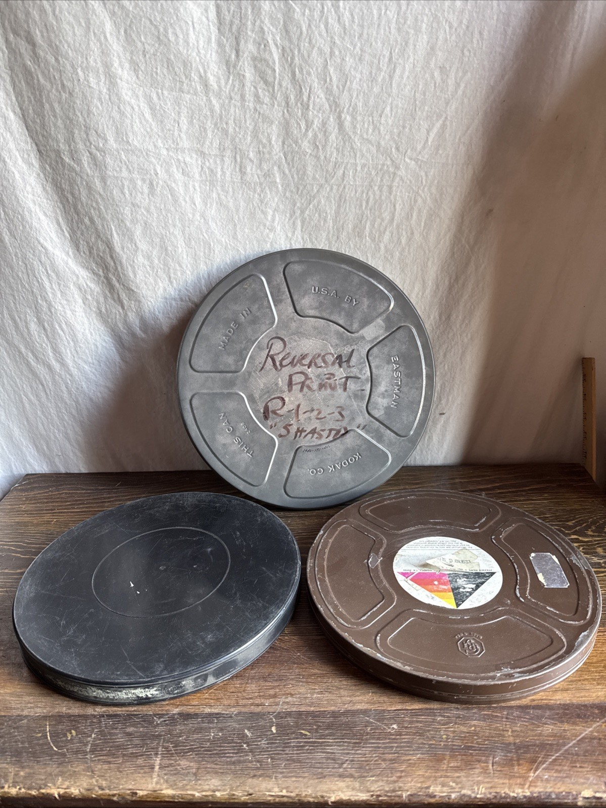 16mm Film canister Lot Of 3 Kodak And More Two Metal One Plastic
