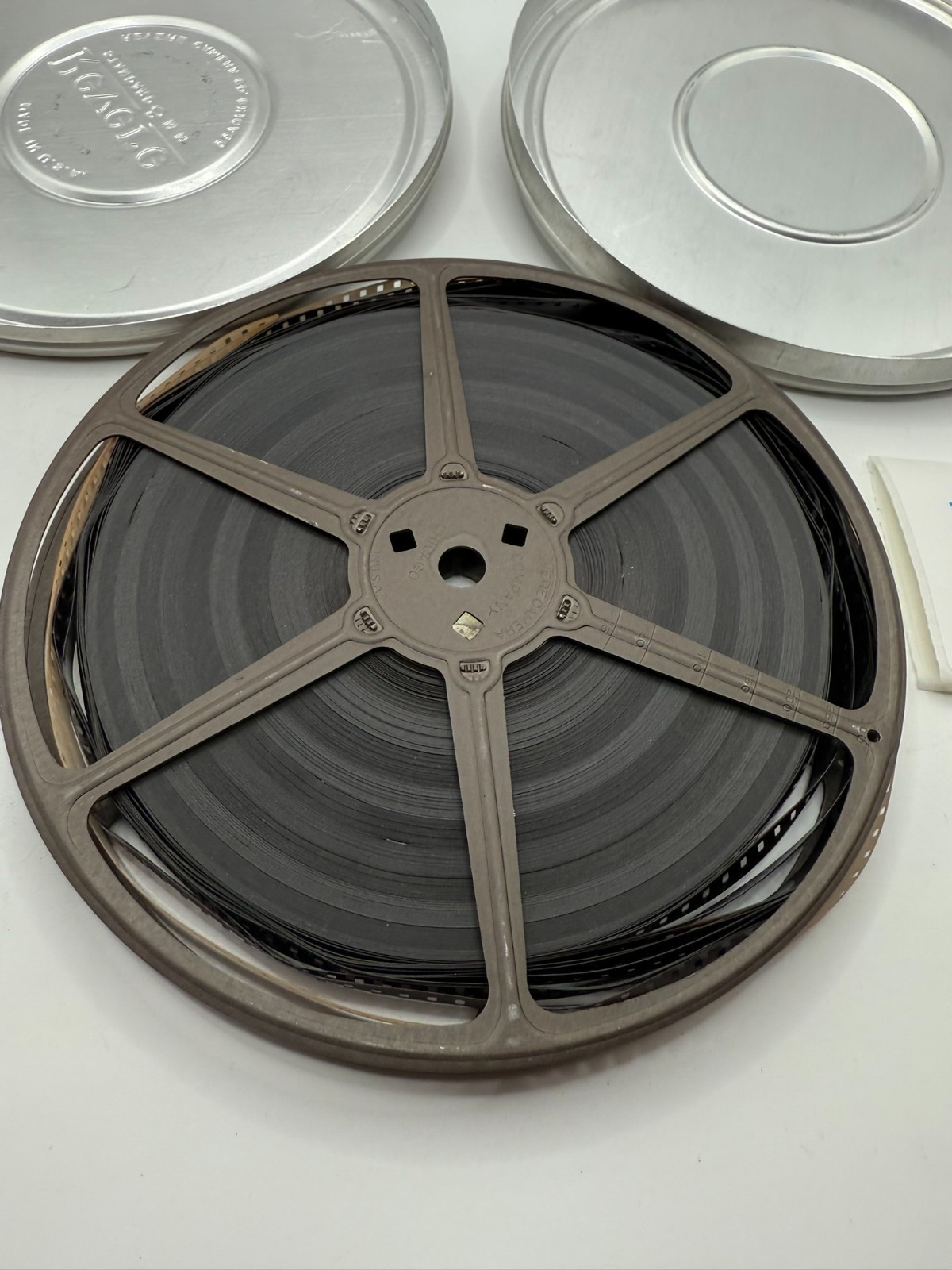 Vintage Revere Silver Metal Film Can Canister 6″ Diameter & Film Reel B
