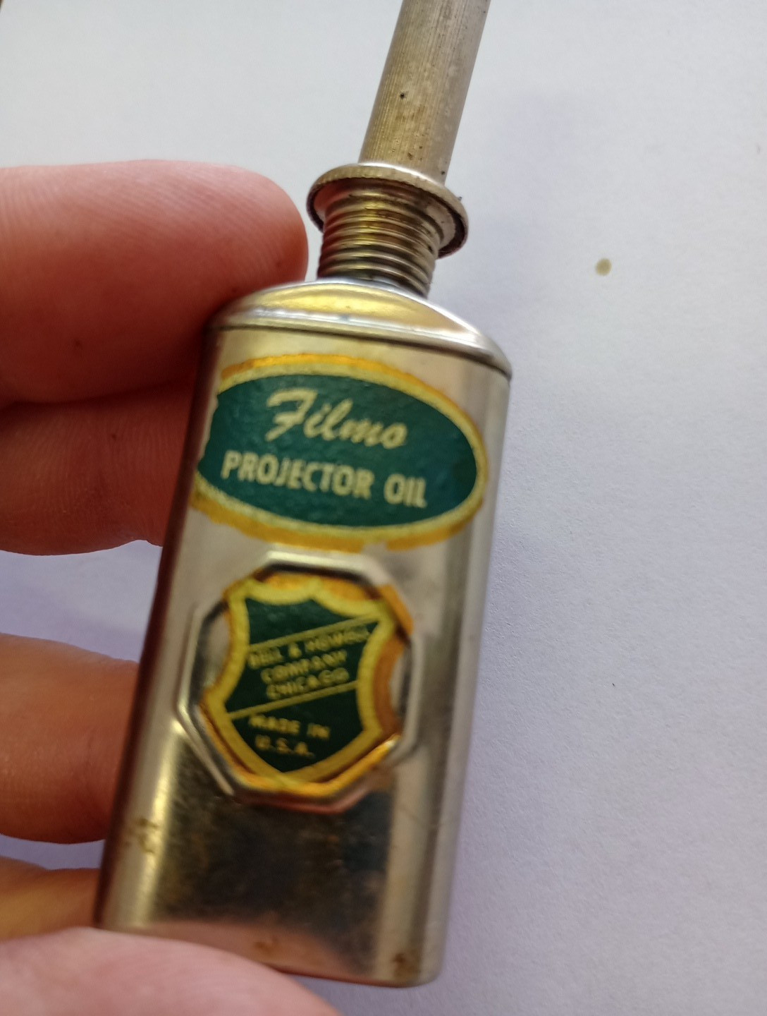 1896 FILMO OIL CAN TIN PROJECTOR NEEDLE OILER BELL & HOWELL CHICAGO IL USA EMPTY