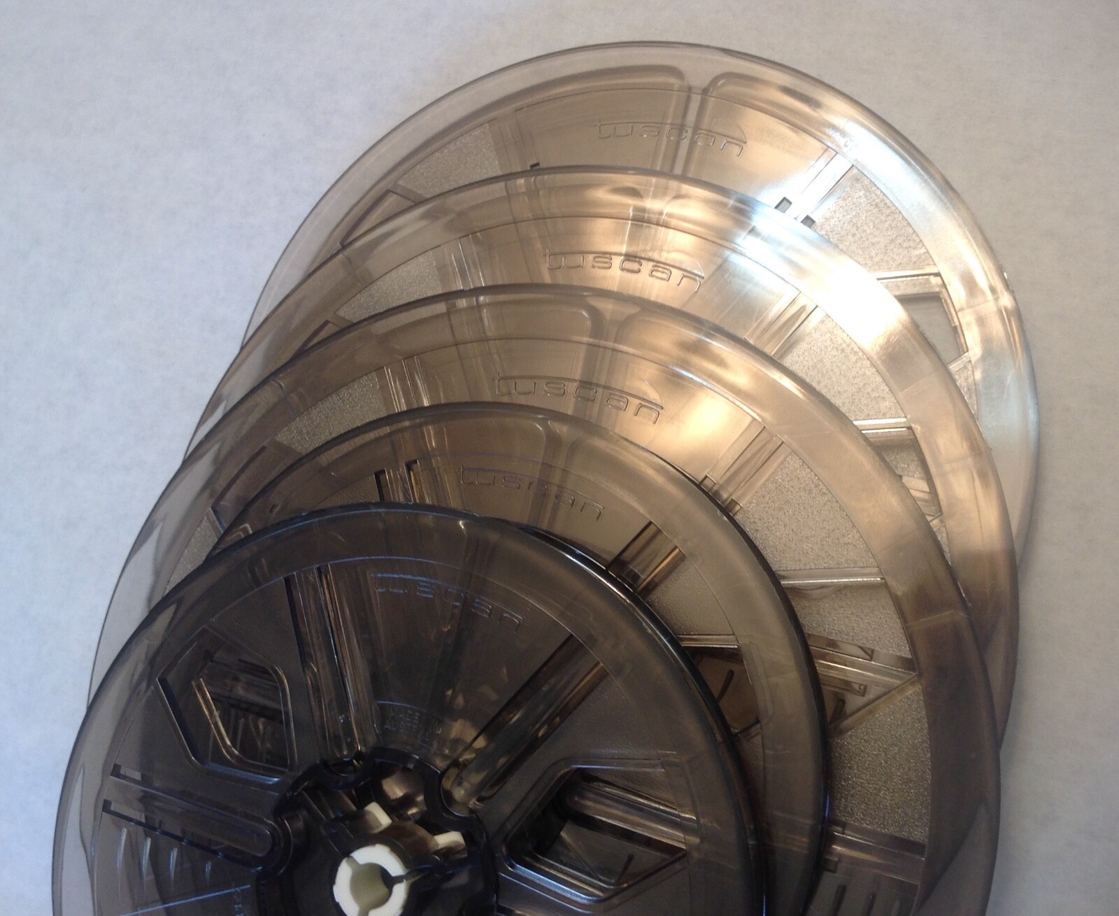 Tuscan dual 8mm film reels+cans Man. Aut. load 400ft made in Australia LOT OF 5