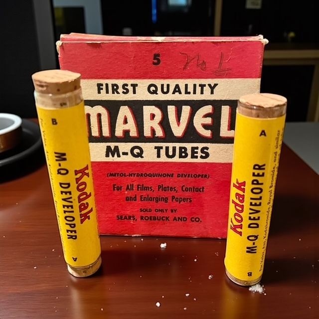 Marvel M-Q Tubes First Quality Film Developer Sears Roebuck and Co Box w 2 tubes