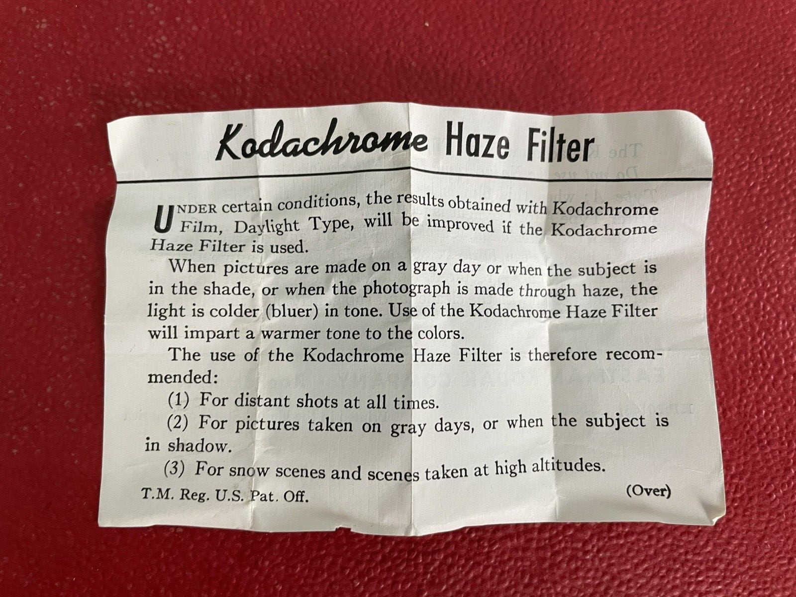 Vintage EASTMAN KODAK CO Kodachrome Haze Filter Z Mount w/ Box Brochure