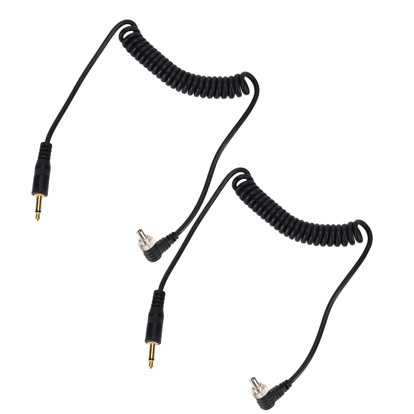 2pcs Universal 3.5mm to Male Flash PC Sync Cable Coiled Cord with Screw Lock