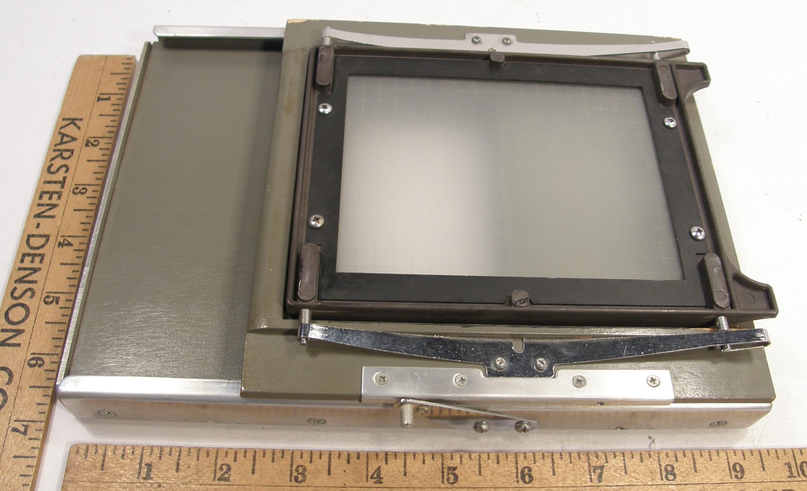 VINTAGE BURKE & JAMES SLIDING BACK REDUCER 3 1/2″ X 4 3/4″ GROUND GLASS W/GRID