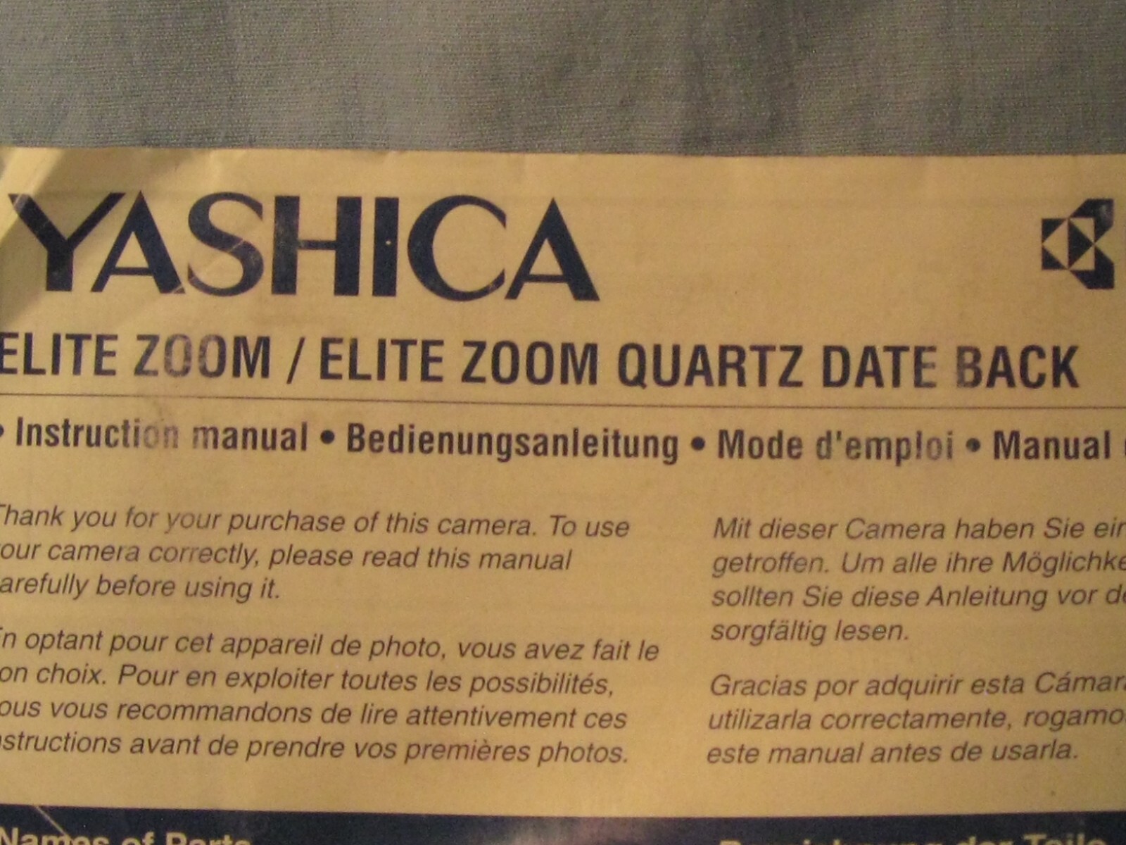 Yashica Kyocera Elite Zoom/Elite Zoom Quartz Date Back Camera Instruction Manual