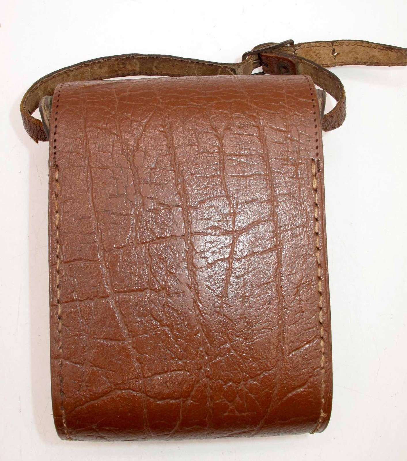 *VINTAGE* BROWN HARD CASE 6″x 4″ x 2″ WITH STRAP-BLUE INTERIOR-WORKING CLASP