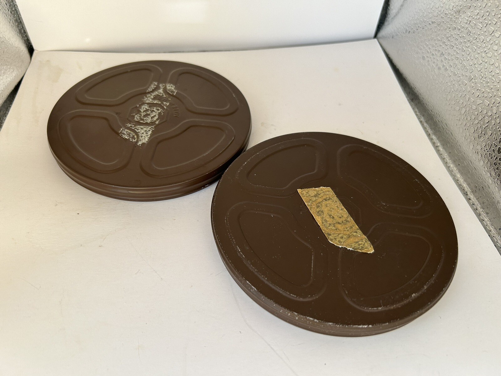 2-Vintage 8mm film reel Canisters 5 1/8 Inch Without Reel **Empty** Brown Metal