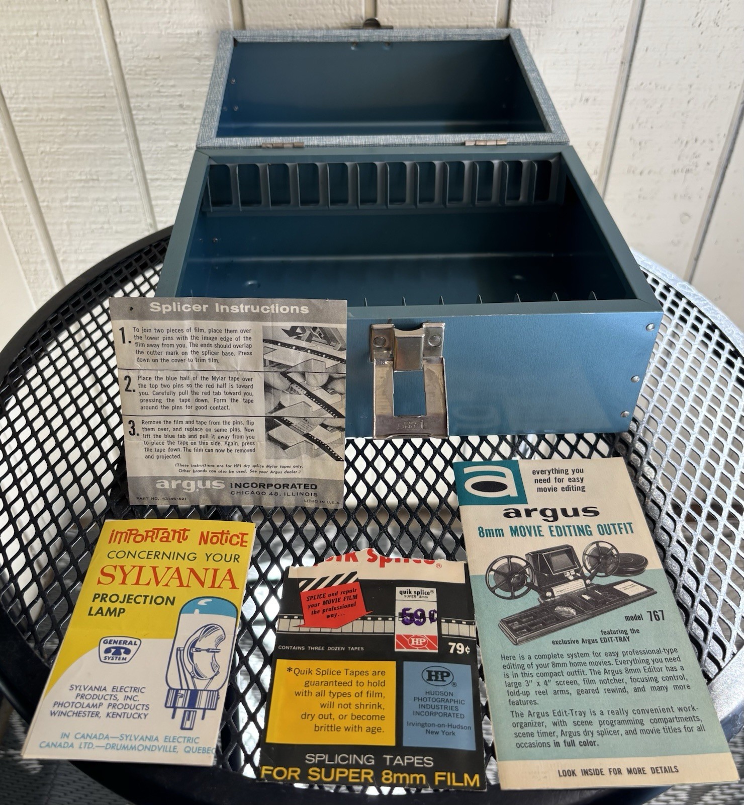 Vintage Metal Blue 8mm Movie Reel Chest Box 12 Slot Film Storage Case 9x7x6