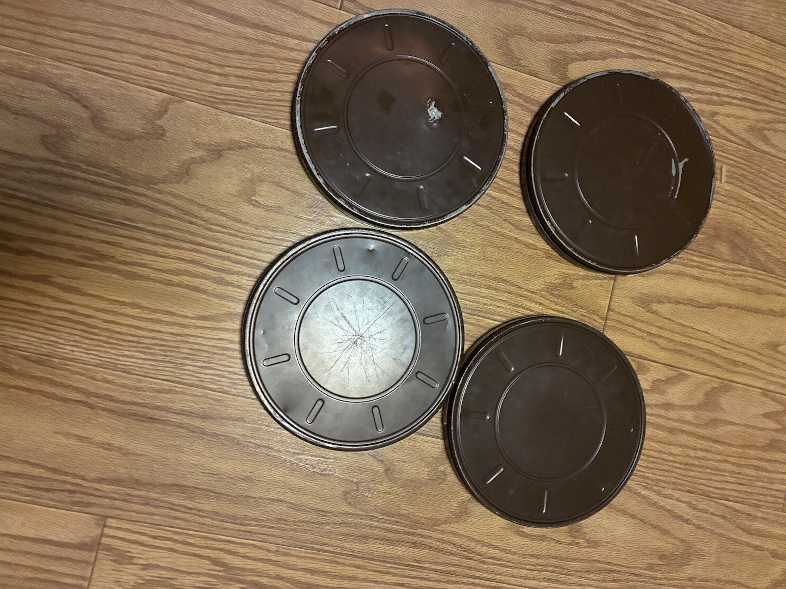 Lot Of 4 GOLDBERG BROS Steel 16mm Film Cans & Plastic Reels 9.5”