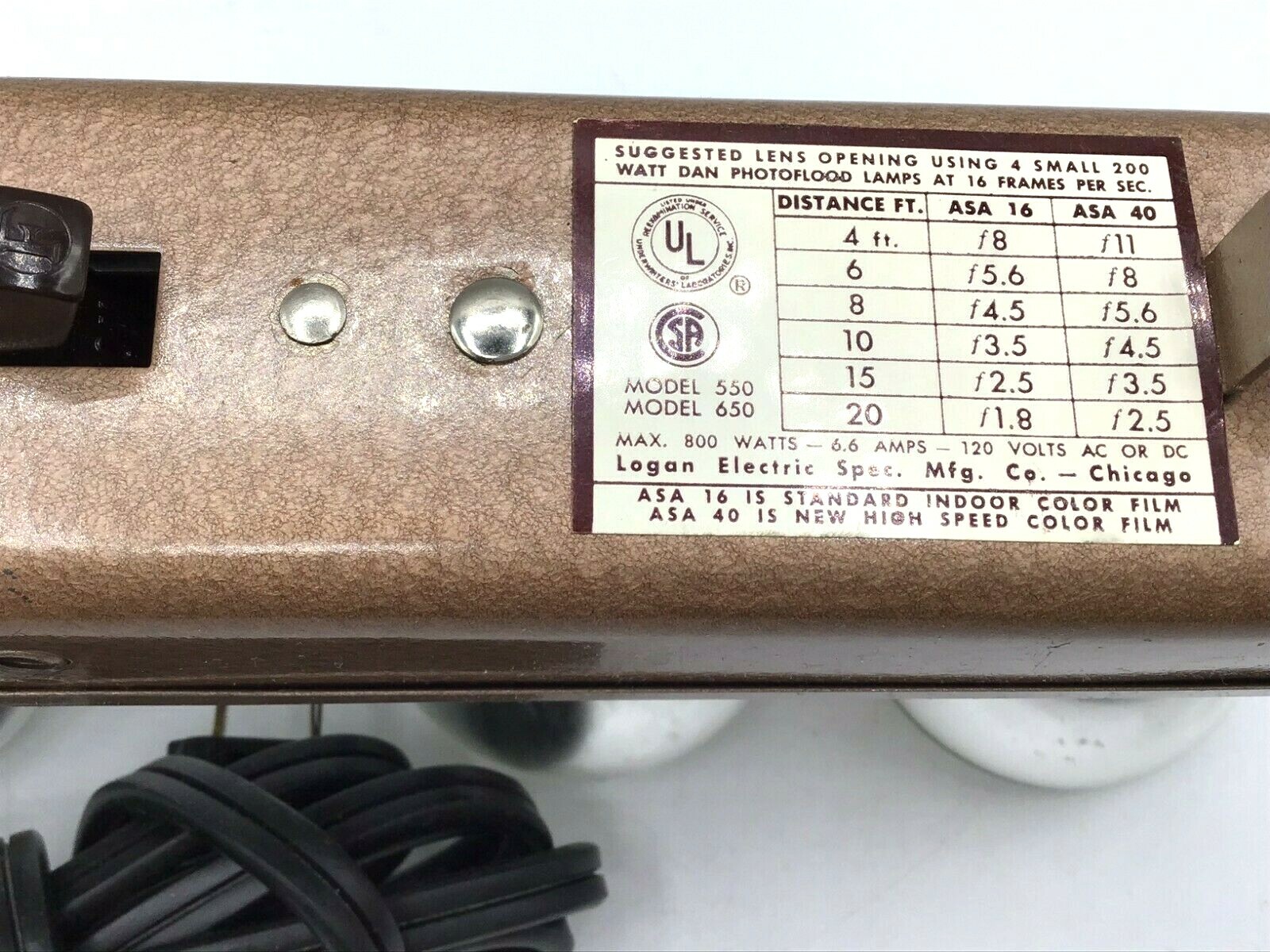 LOGAN Mini Movie Light Box Bar detachable Lucite handle in Case & 4 bulbs works