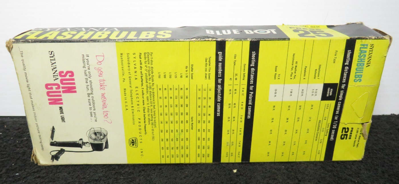VINTAGE SYLVANIA FLASHBULBS BLUE DOT PRESS 25 10 BULBS