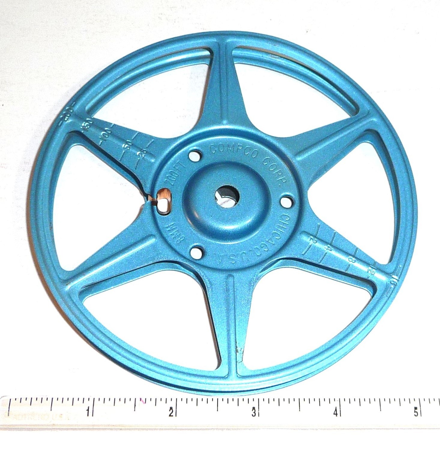 AMC 8mm Film Reel with Cannister Compco Corp Chicago 200ft Blue Vintage